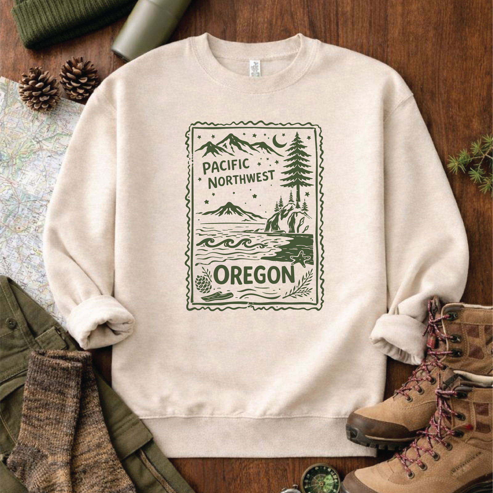 Oregon Stamp Sweatshirt Graphic Design Sweatshirt Lane Seven 