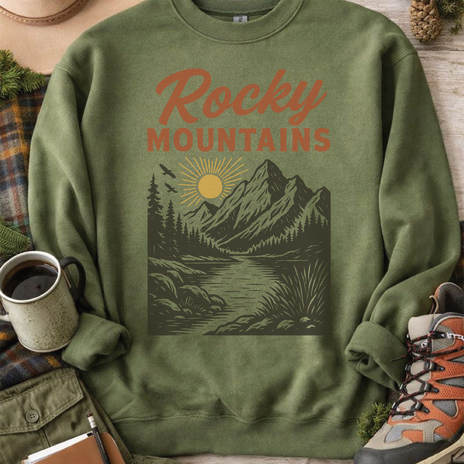 Rocky Mountains Sweatshirt Graphic Design Sweatshirt Gildan 