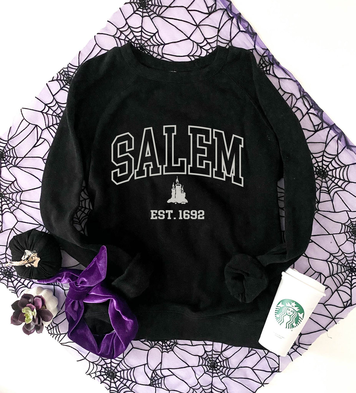 Salem est 1692 fleece sweatshirt Halloween sweatshirt Cotton heritage adobe, lane seven black 