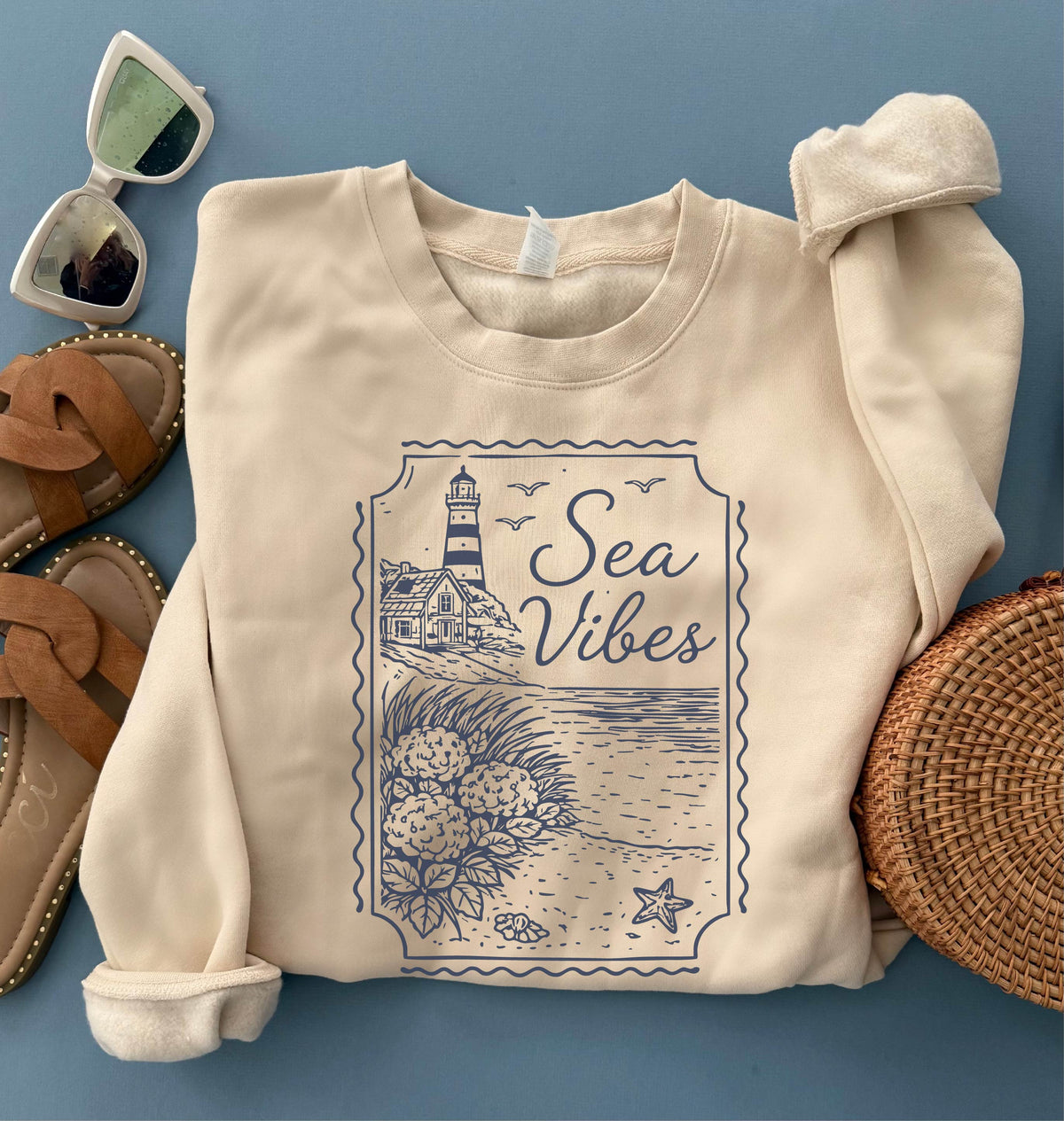Sea Vibes fleece sweatshirt vacay, beachy Lane Seven 