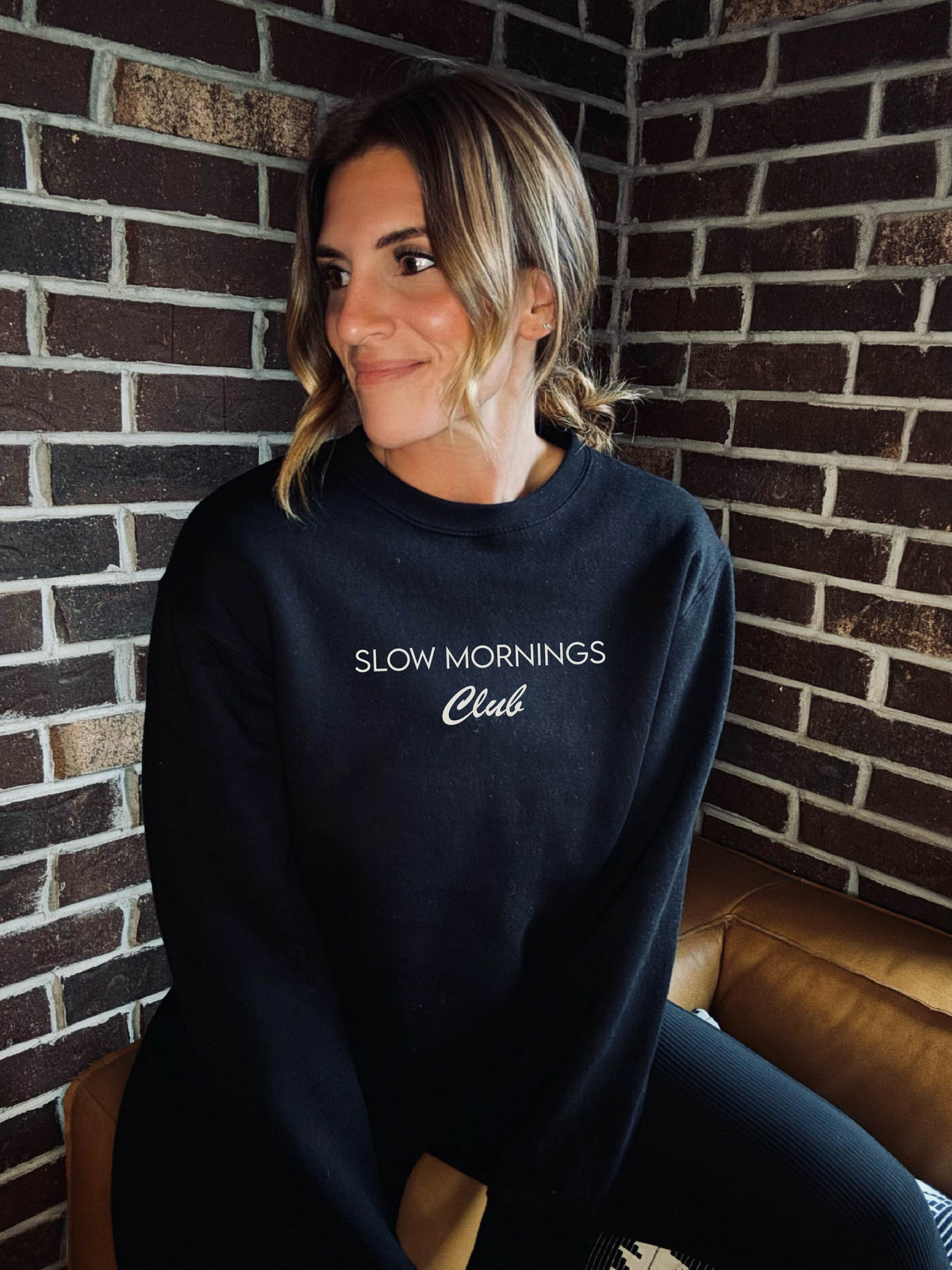 Slow mornings club fleece sweatshirt coffee Lane seven premium fleece crew 