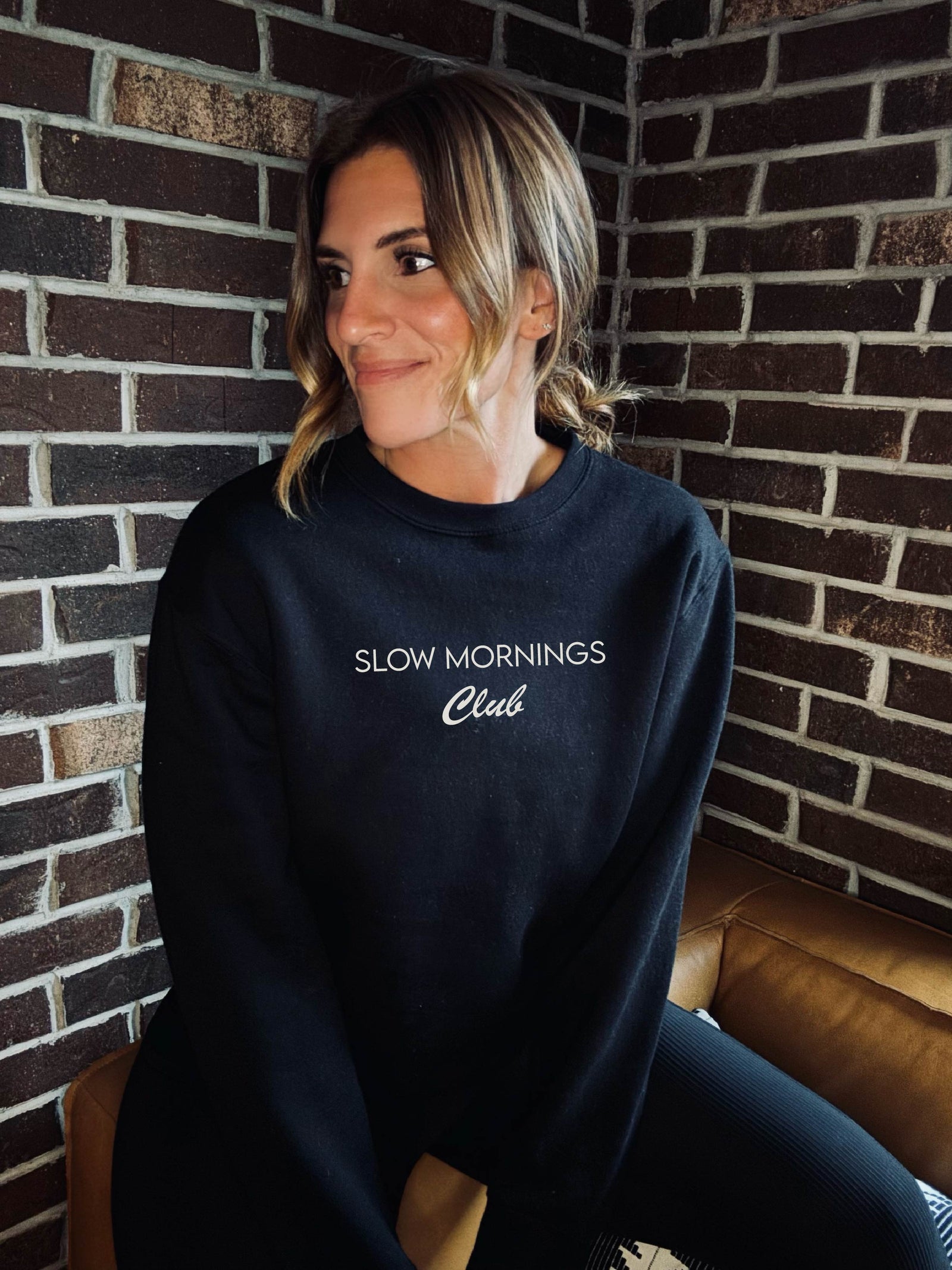Slow mornings club fleece sweatshirt coffee Lane seven premium fleece crew 