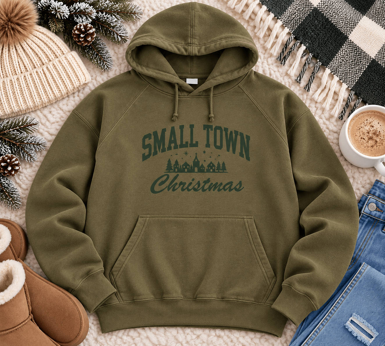 Small Town Christmas French Terry Hoodie Cotton Heritage 