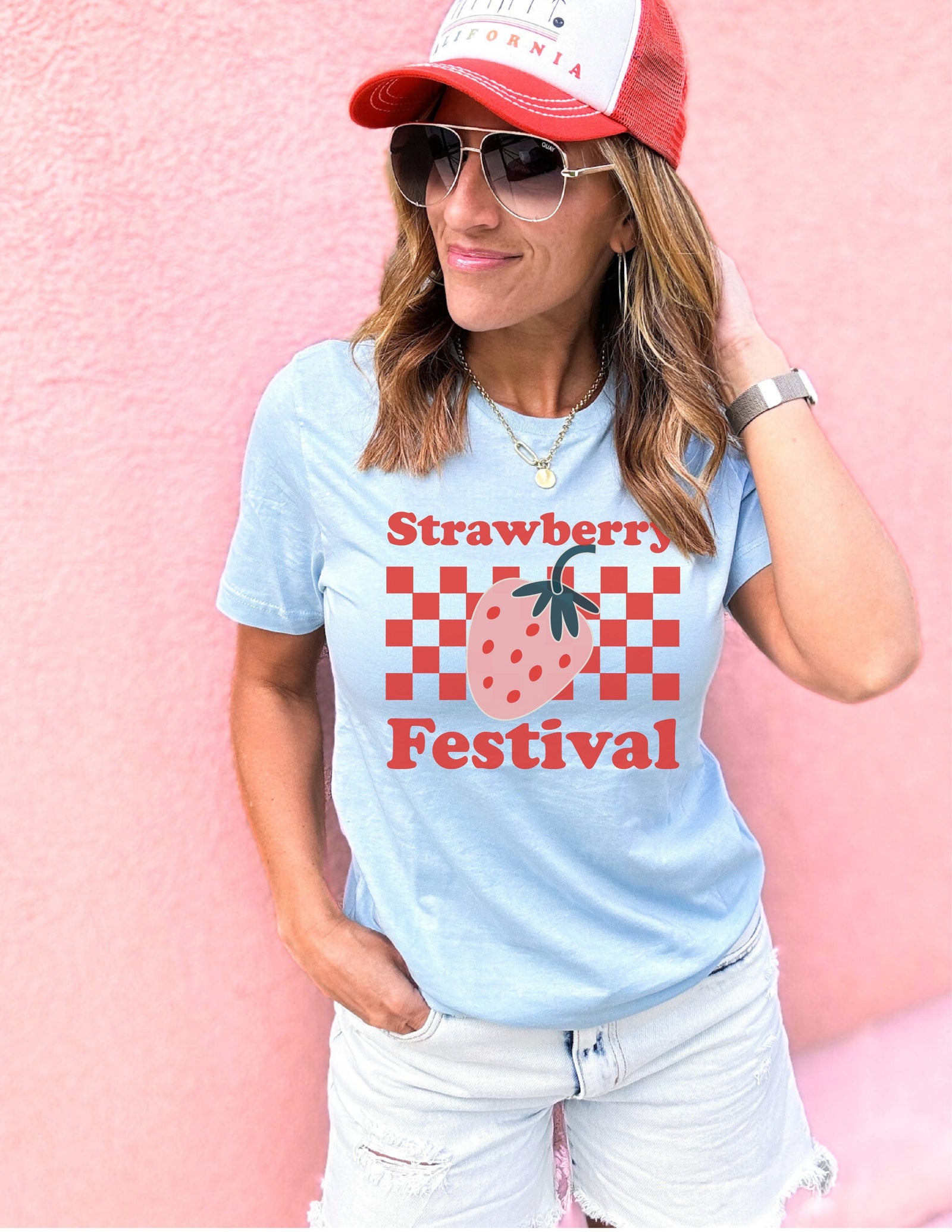 Strawberry festival tee Summer Lane seven premium tee light blue 