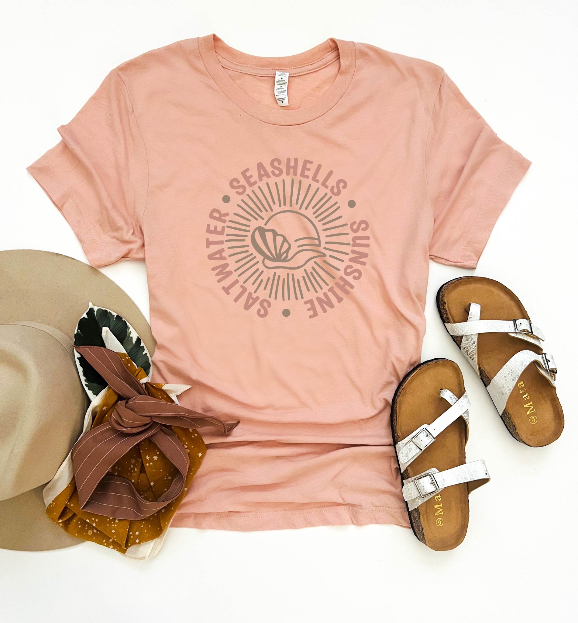 Sunshine seashells saltwater tee vacay Bella Canvas 3001cvc heather peach 