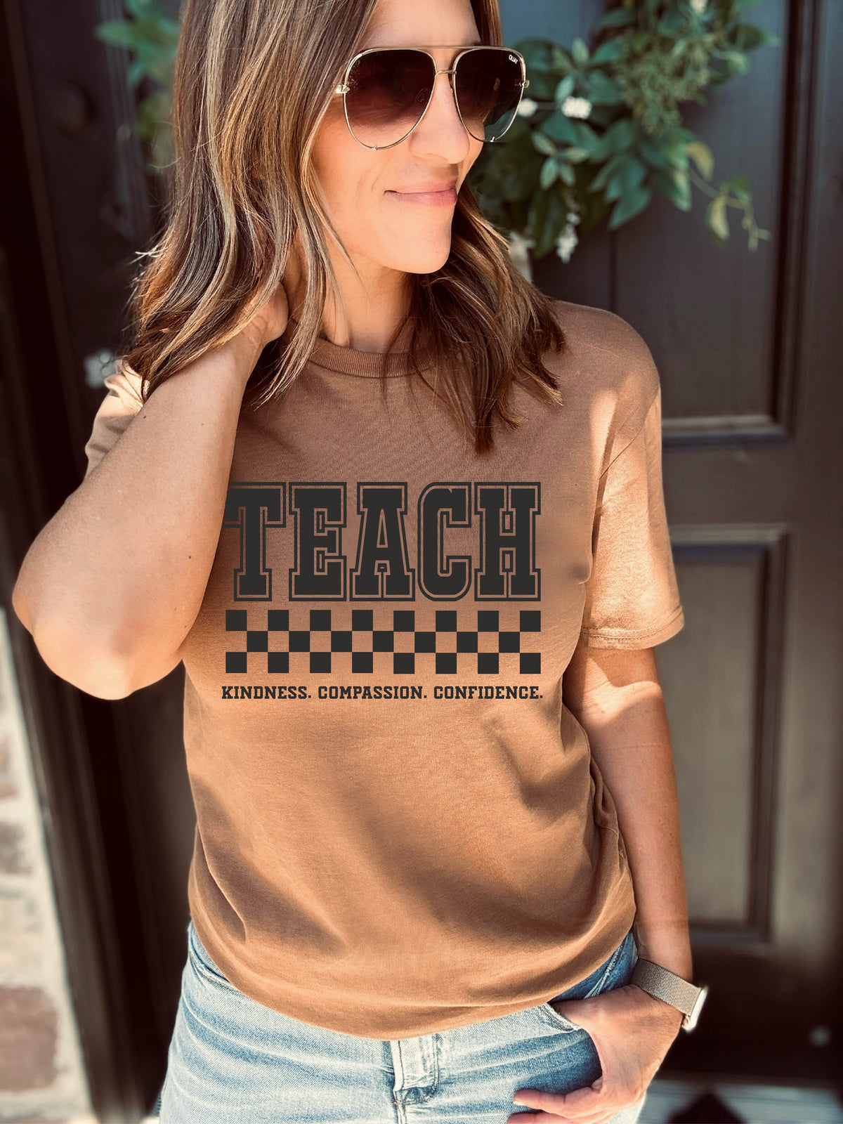 Teach kindness compassion confidence heavyweight tee teacher, back to school Lane seven heavyweight tee 