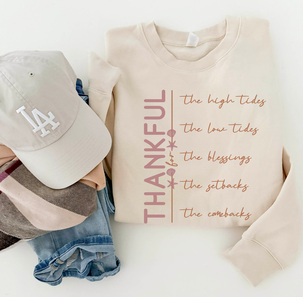 Thankful for the tides sweatshirt affirmation Lane Seven 