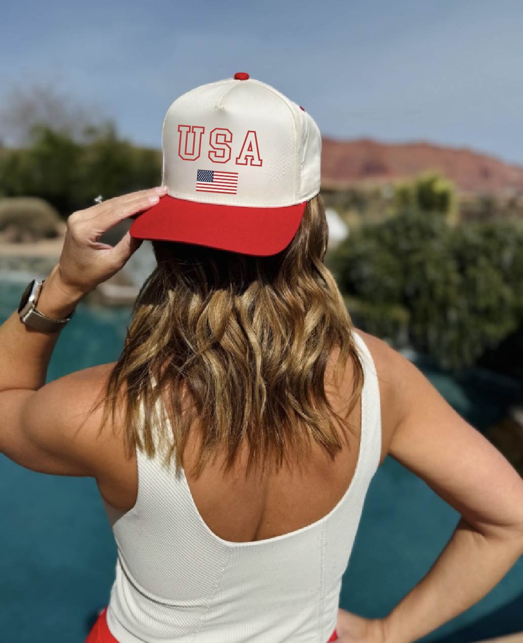 USA flag two toned ball cap patriotic Otto 5 panel ball cap 