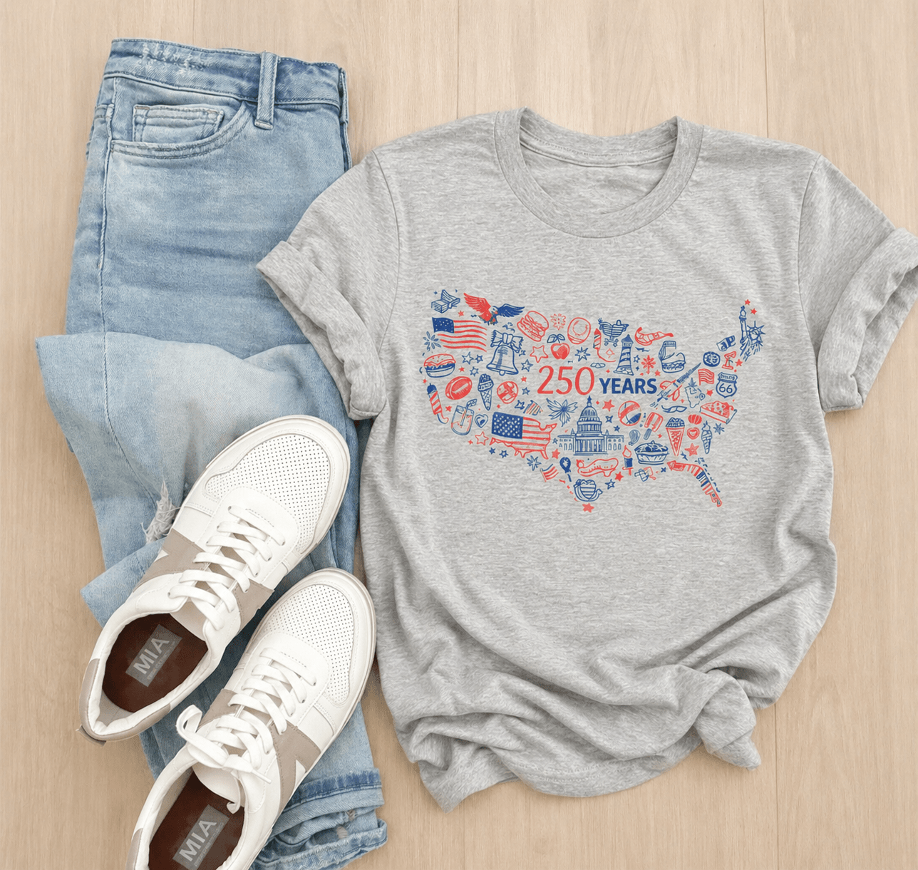 USA map sketch heavyweight tee Short sleeve patriotic tee Lane seven natural 