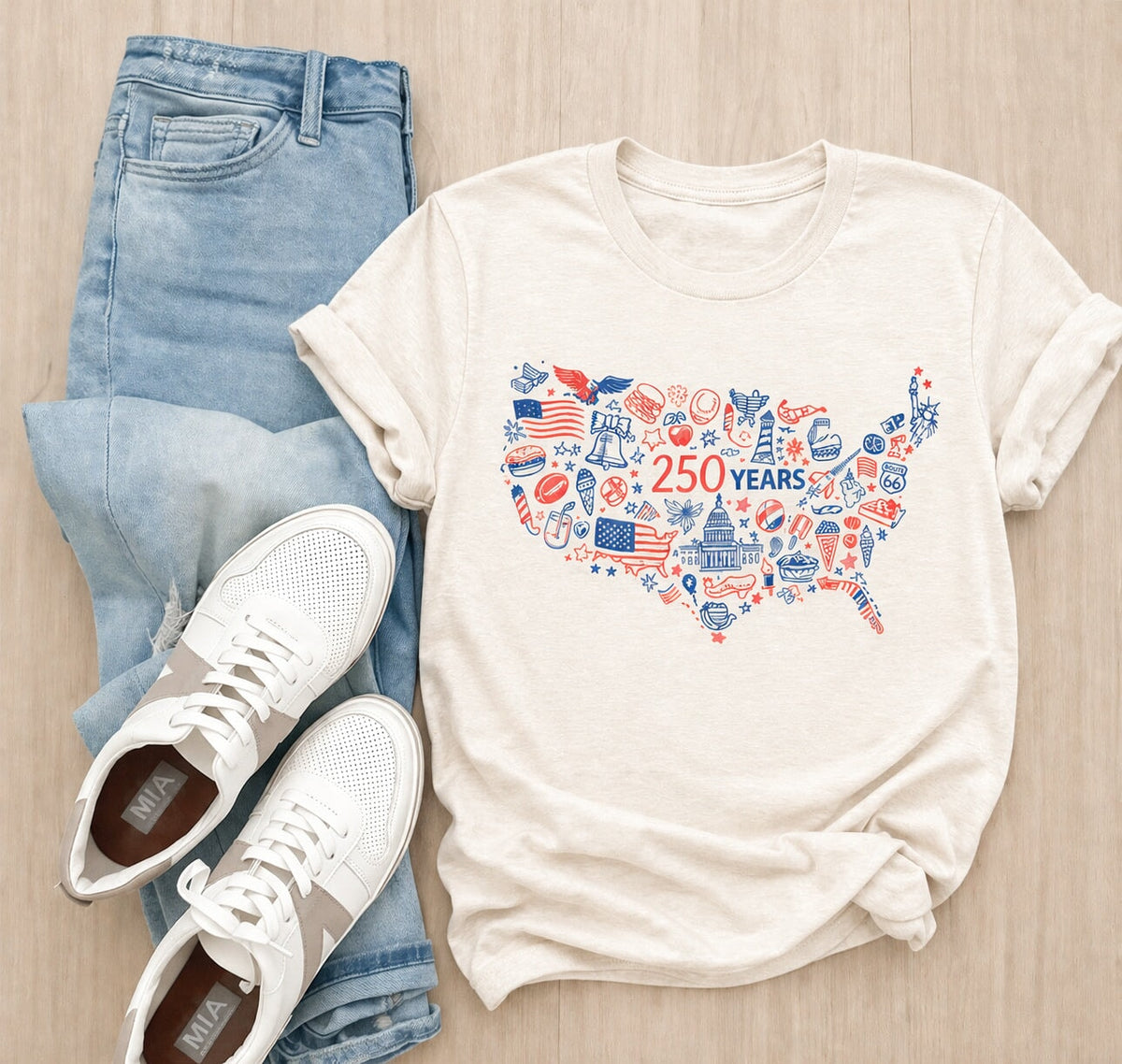 USA map sketch heavyweight tee Short sleeve patriotic tee Lane seven natural 