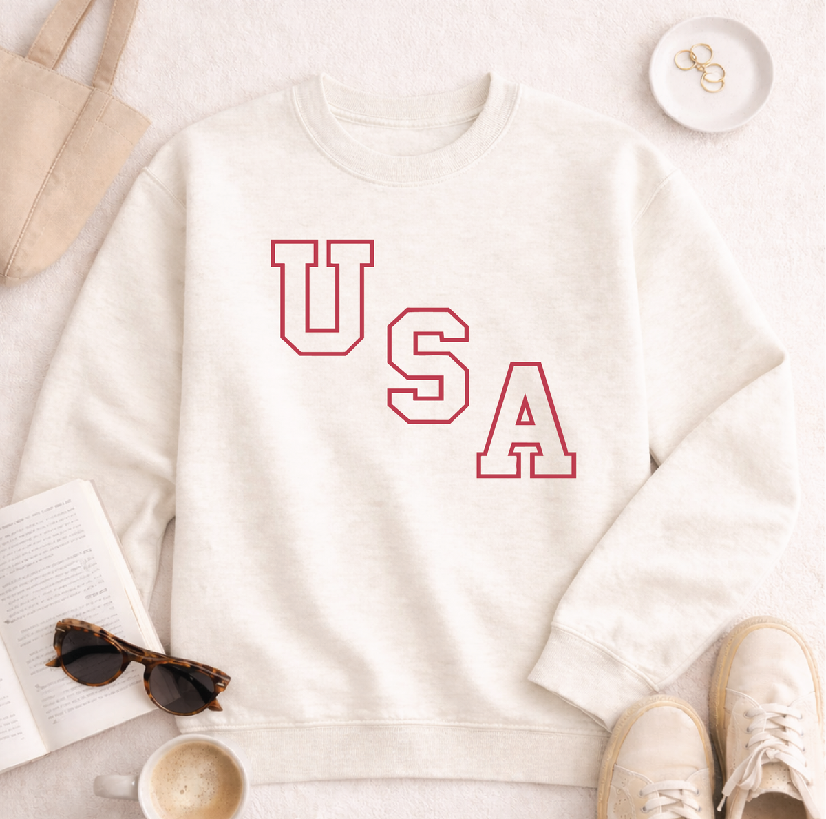 USA Stacked Block Letter Sweatshirt Graphic Design Sweatshirt Lane Seven 