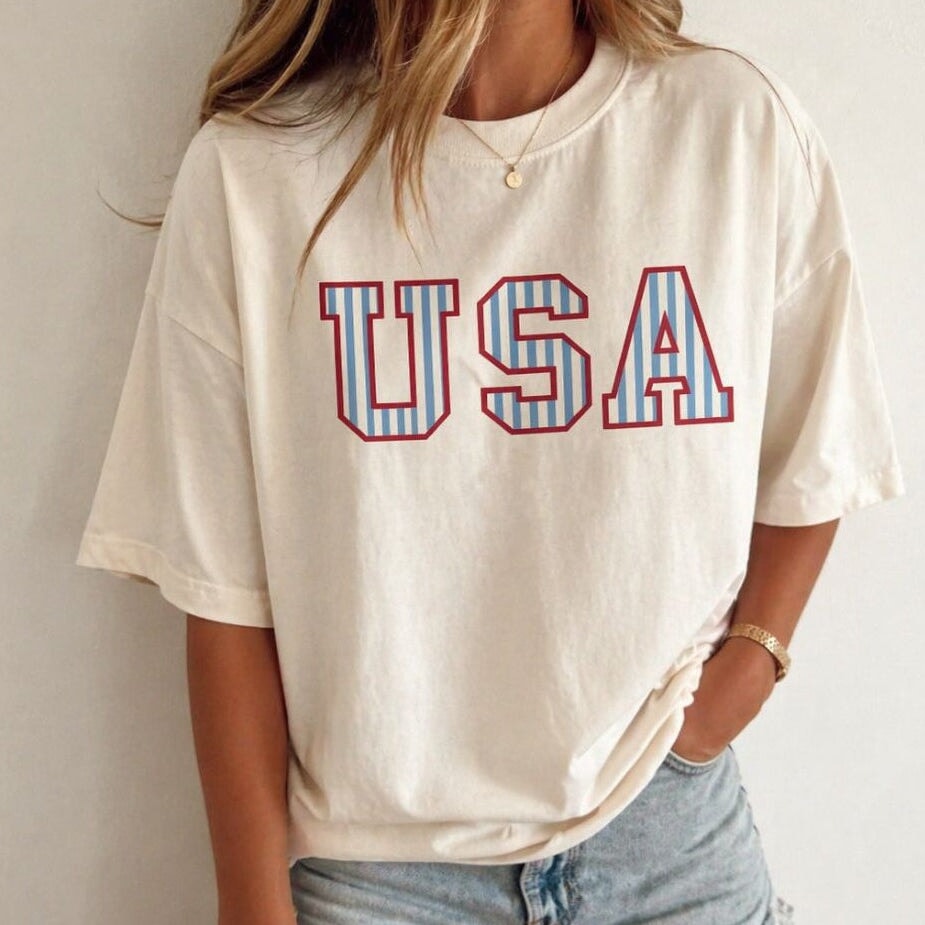 USA striped Block Letters Tee Wild Medley 