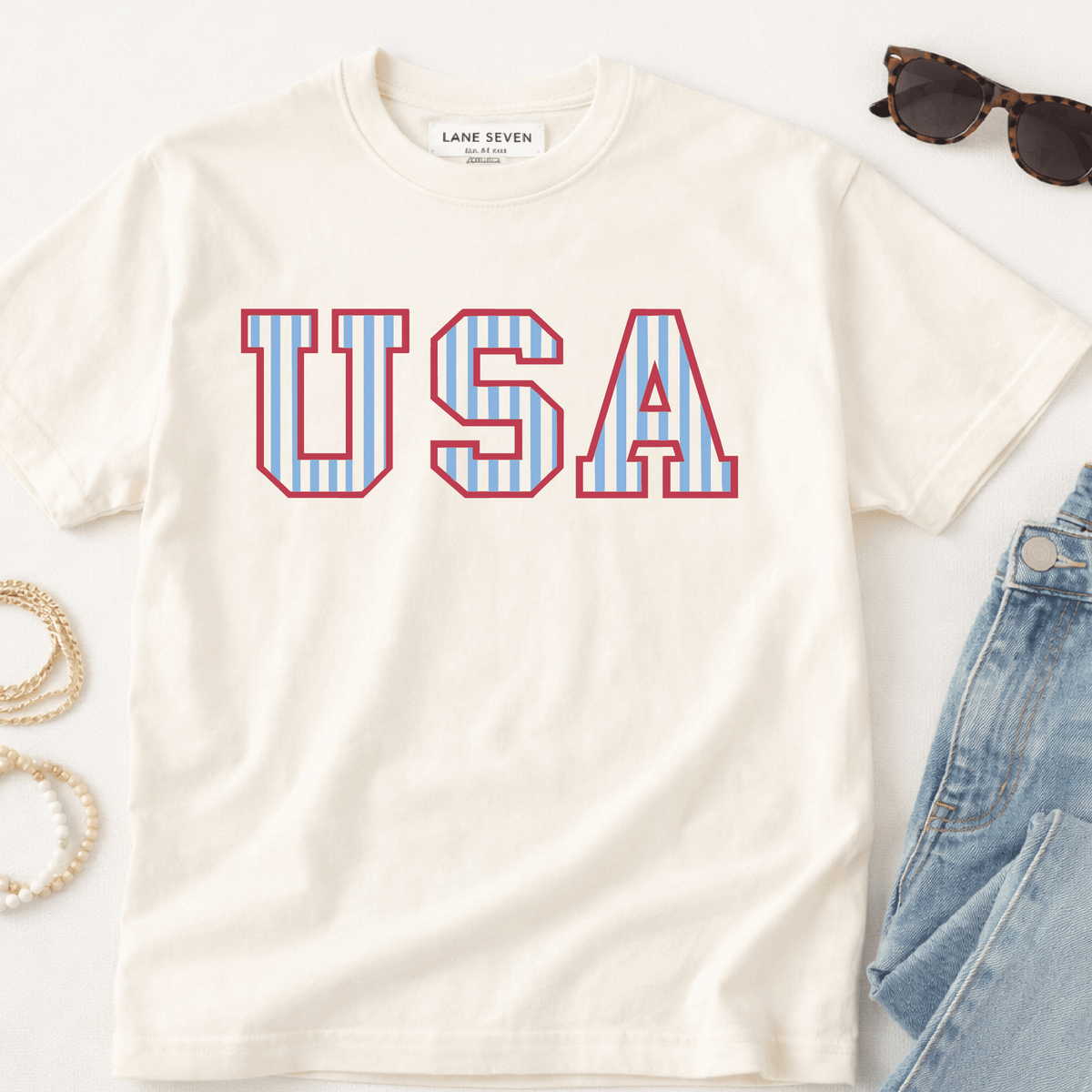 USA striped Block Letters Tee Wild Medley 