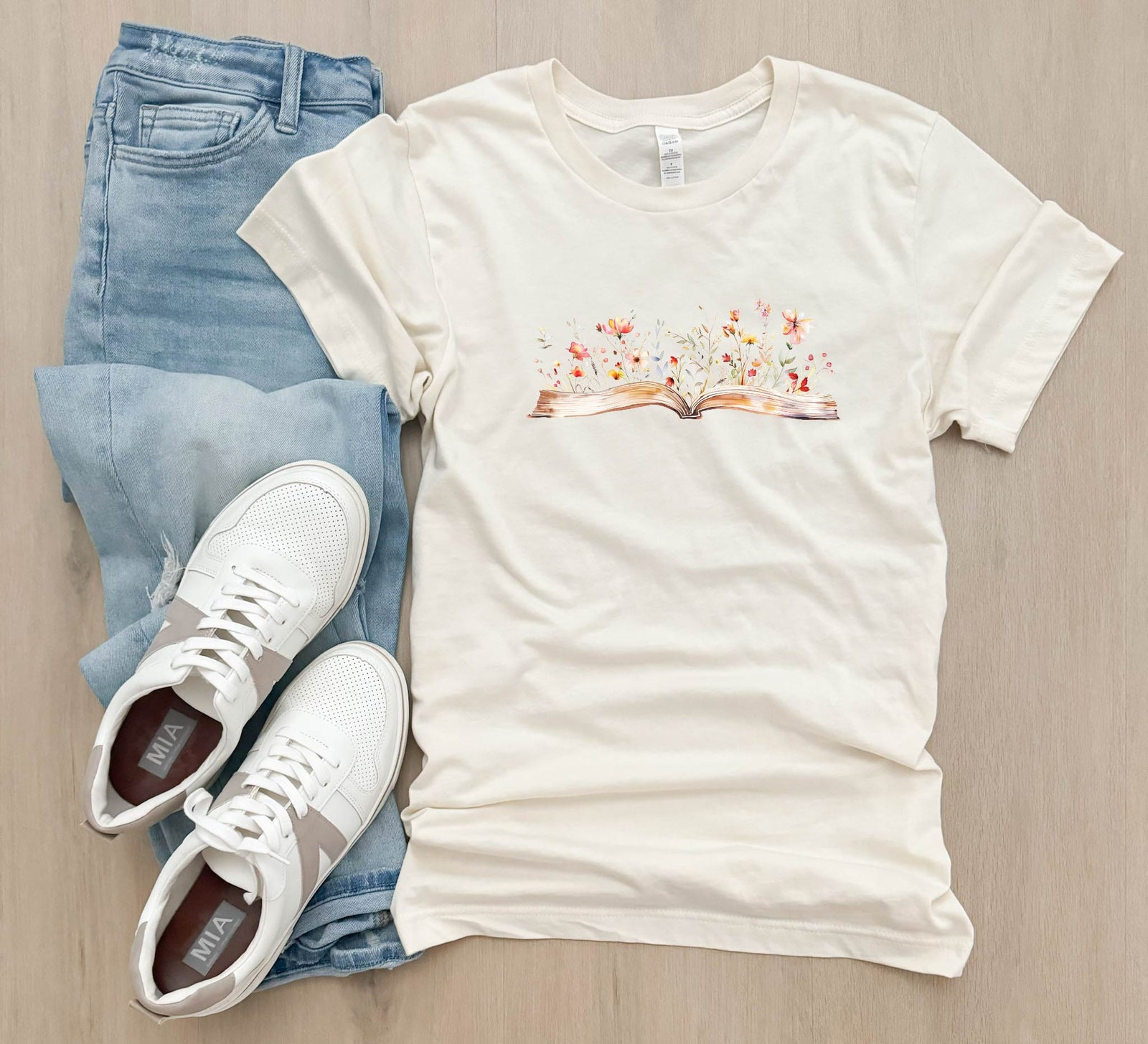 Watercolor floral book tee Book club Next level natural 