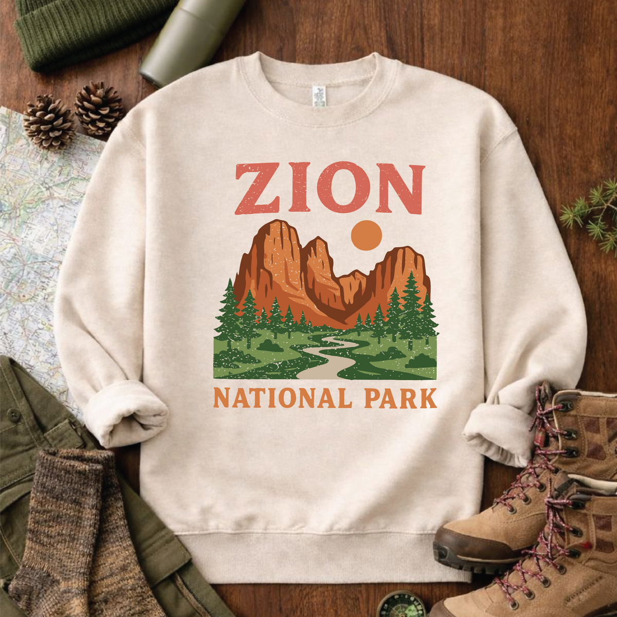 Zion National Park Landscape Sweatshirt Graphic Design Sweatshirt Lane Seven 