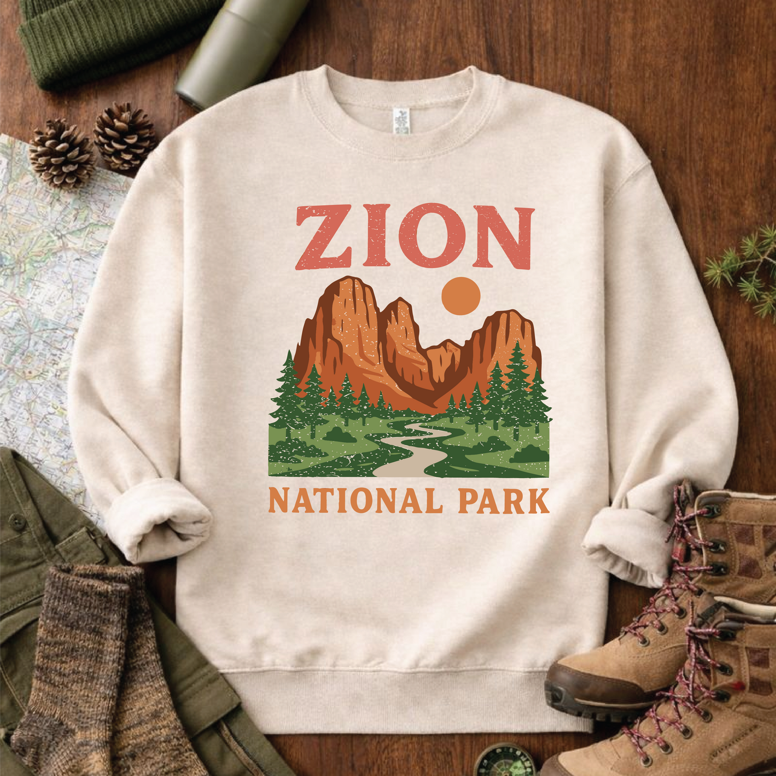 Zion National Park Landscape Sweatshirt Graphic Design Sweatshirt Lane Seven 