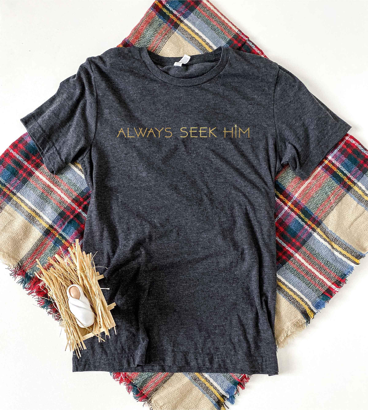 Always Seek Him tee Short sleeve holiday tee Bella Canvas 3001 