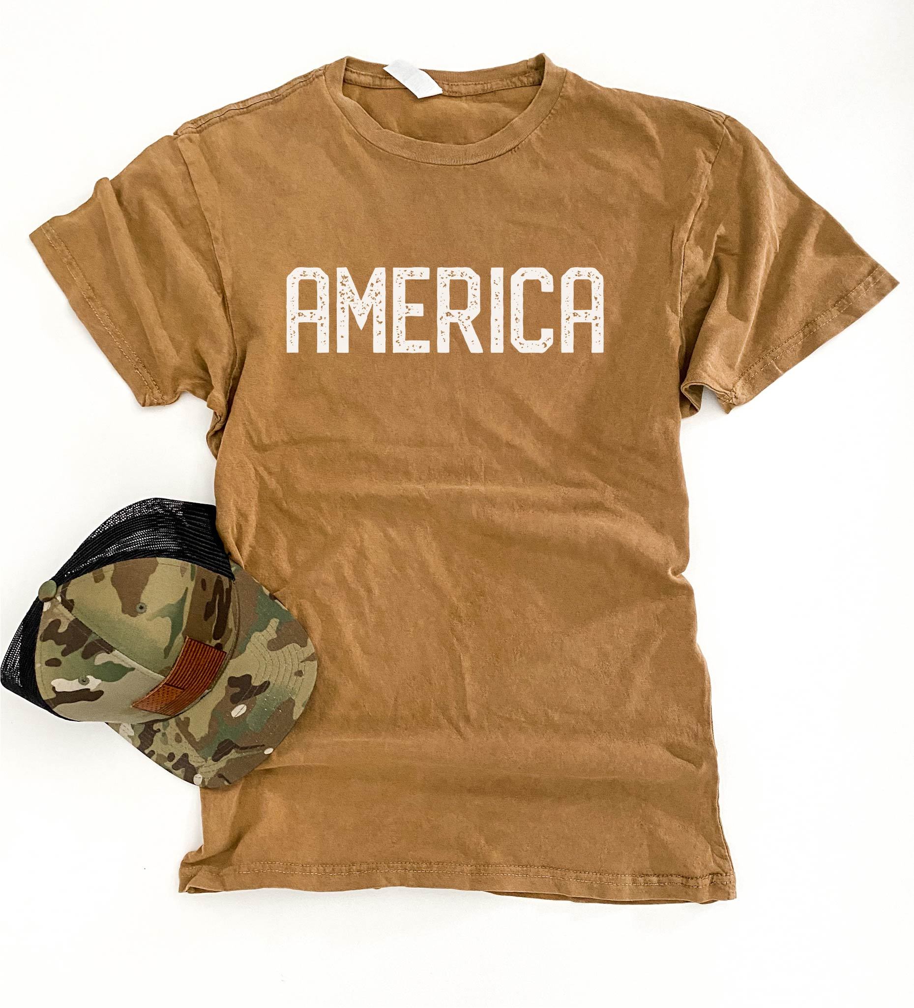 America blockletter vintage wash tee Short sleeve patriotic tee Bella Canvas 3001 