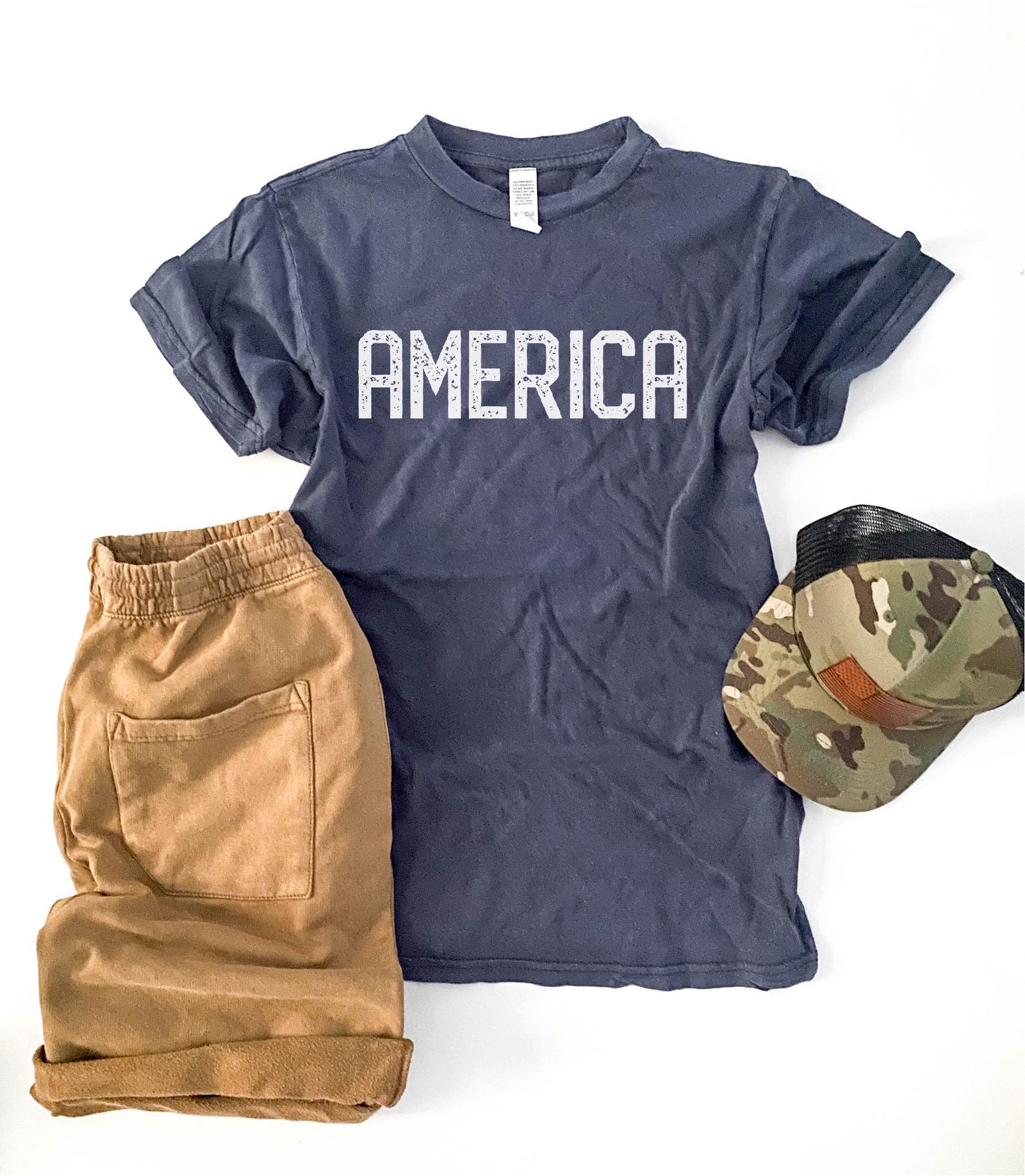 America blockletter vintage wash tee Short sleeve patriotic tee Bella Canvas 3001 