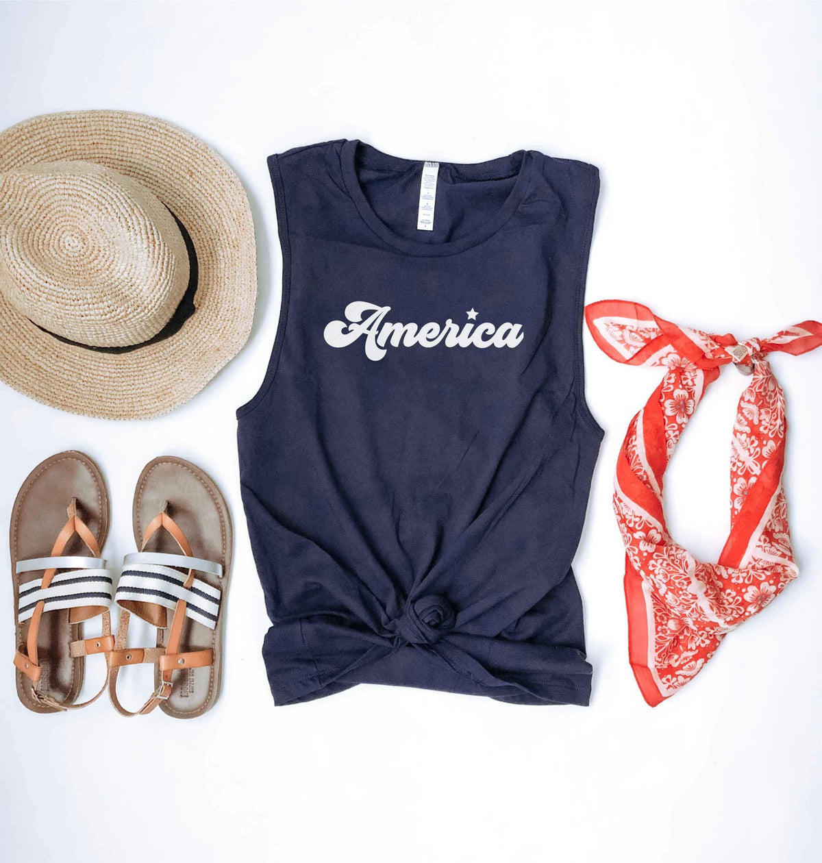 America women’s muscle tank Patriotic tank Bella Canvas 6003 S Navy 