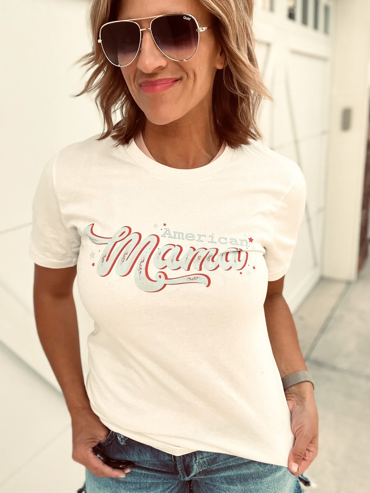 American mama tee Short sleeve patriotic tee Bella Canvas 3001 XS Vintage white 