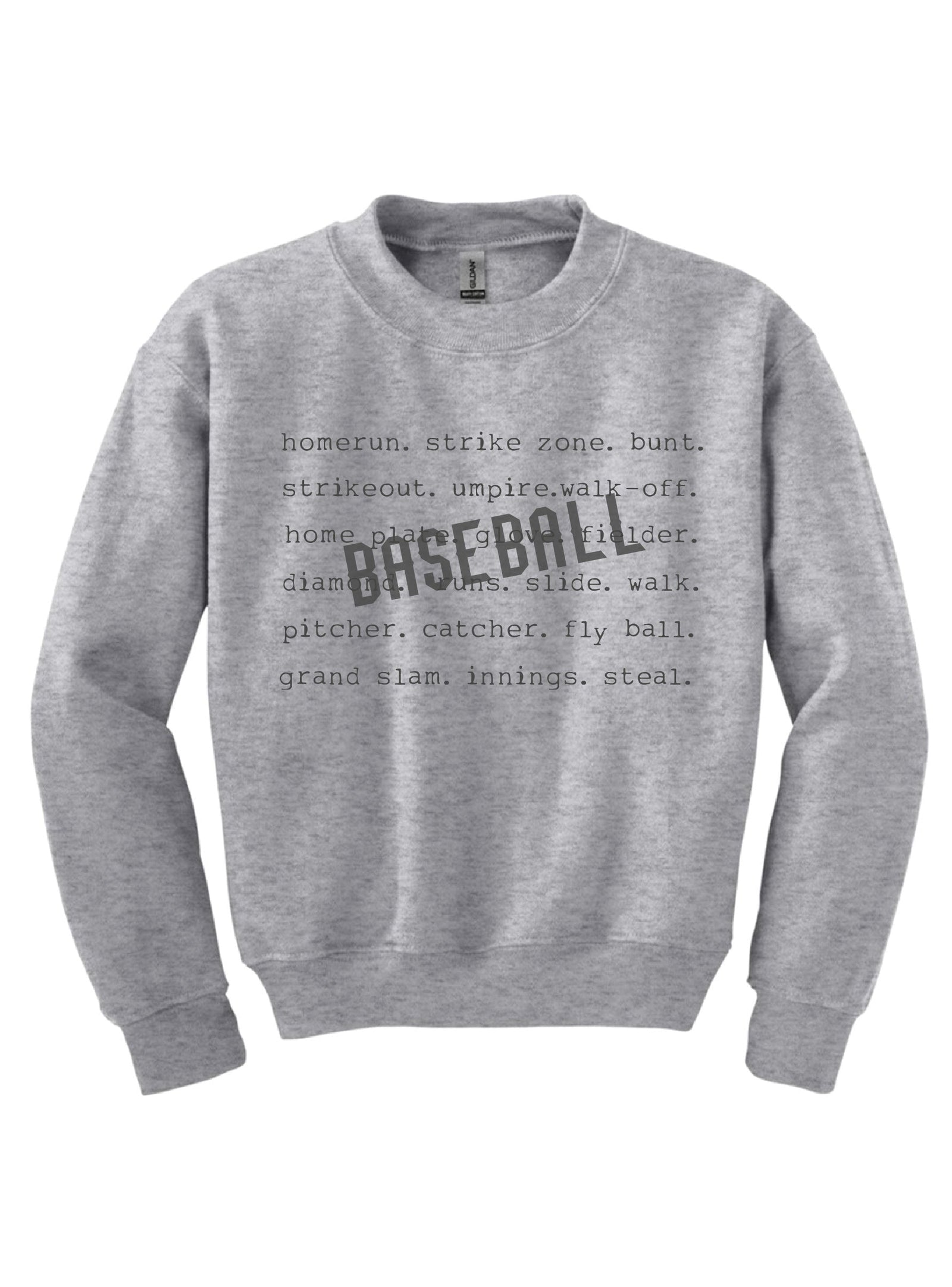 Baseball words youth sweatshirt Sports collection Gildan 18000B youth fleece 