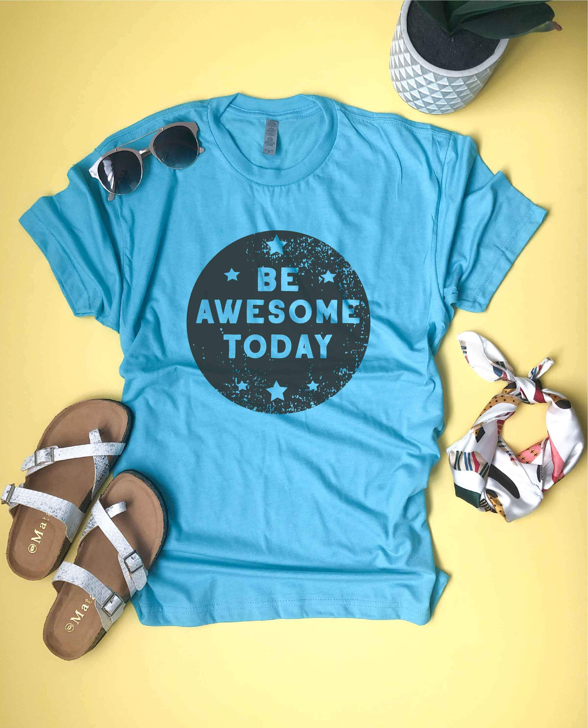 Be awesome today tee Short sleeve inspirational tee Bella and next level XS Tahiti blue 