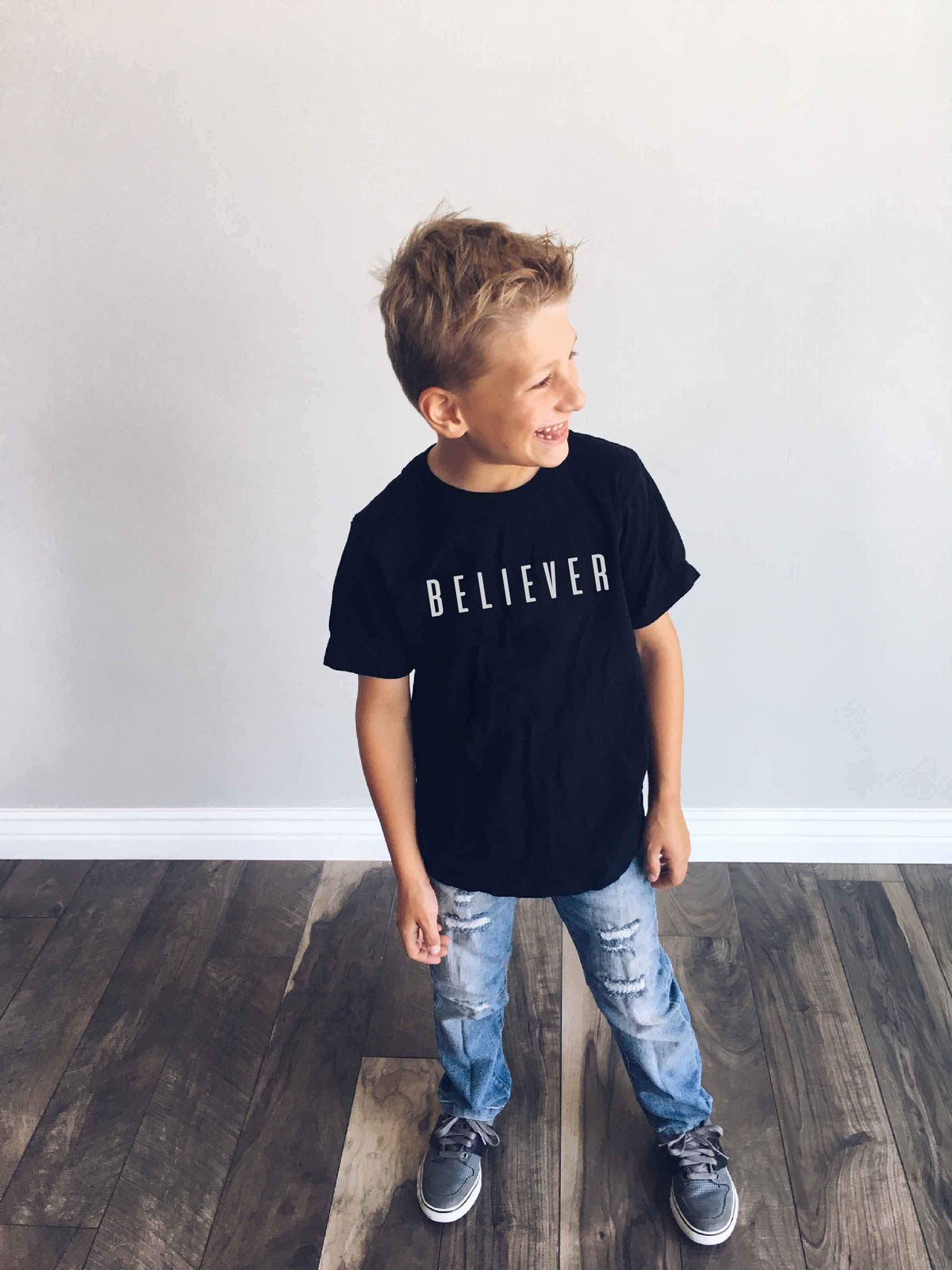 Believer kids and adult kids tee Kids Short sleeve tee Bella canvas youth tee black 