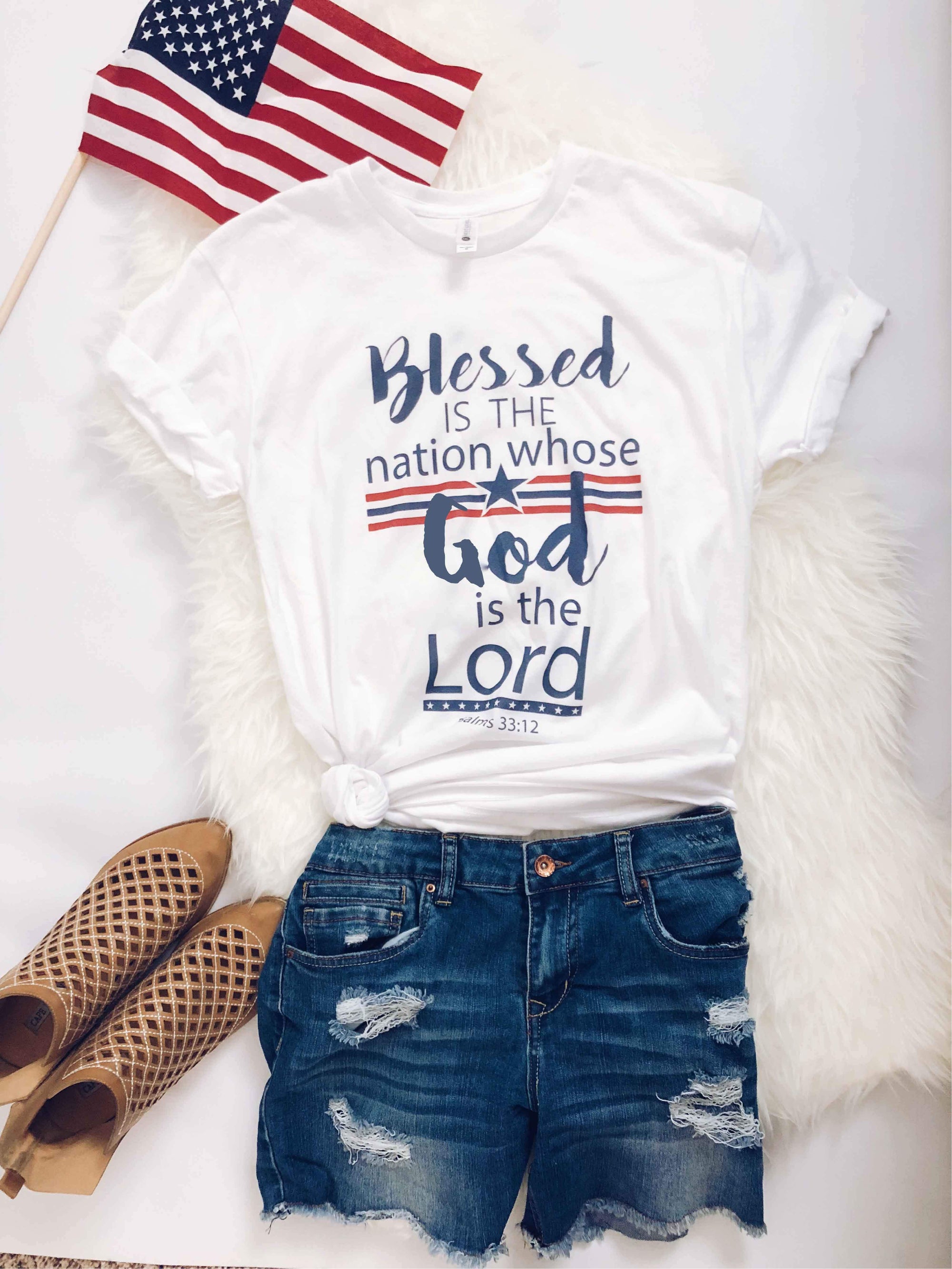 Blessed is the nation kids tee Short sleeve patriotic kids tee Bella canvas kids tee XS Navy 