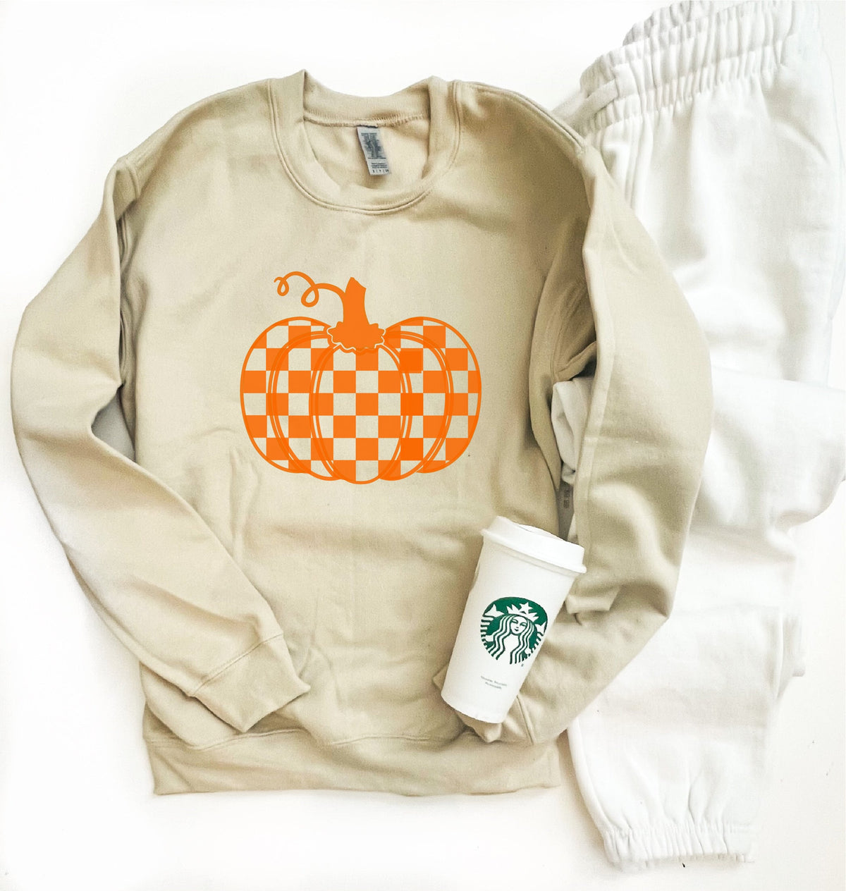 Checkered pumpkin basic sweatshirt Holiday sweatshirt Gildan 18000 sweatshirt 