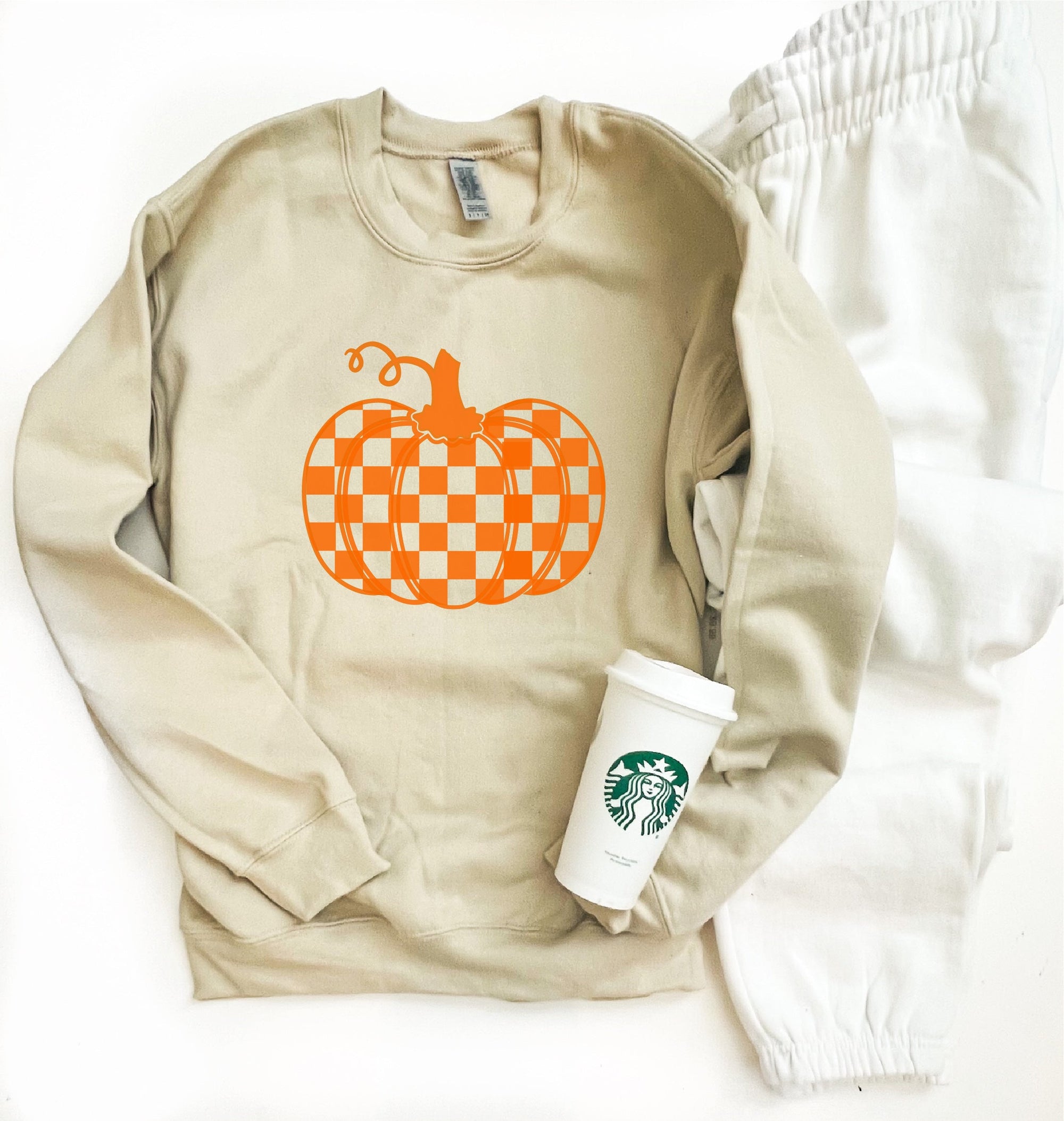 Checkered pumpkin basic sweatshirt Holiday sweatshirt Gildan 18000 sweatshirt 