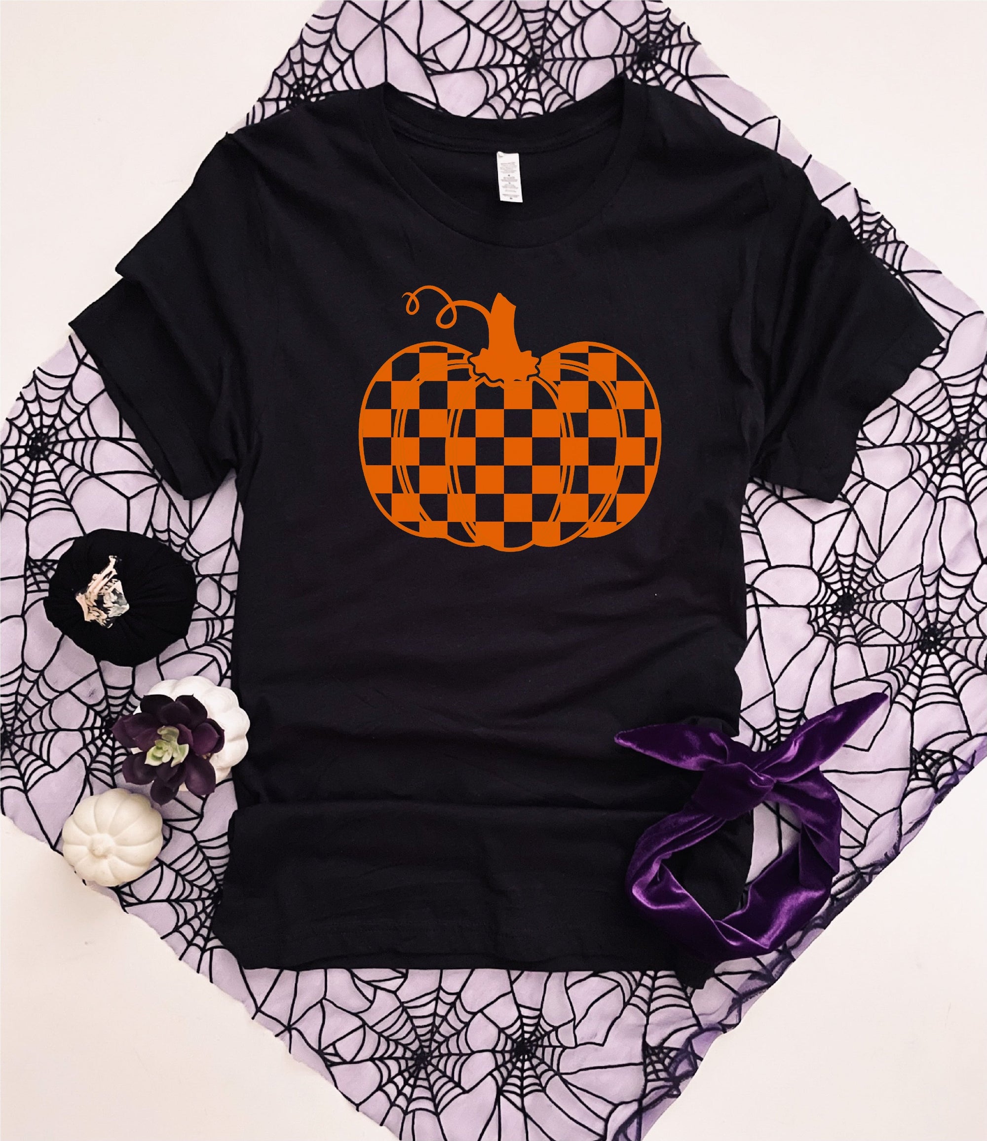 Checkered pumpkin tee Halloween tee Next level 6210 white 