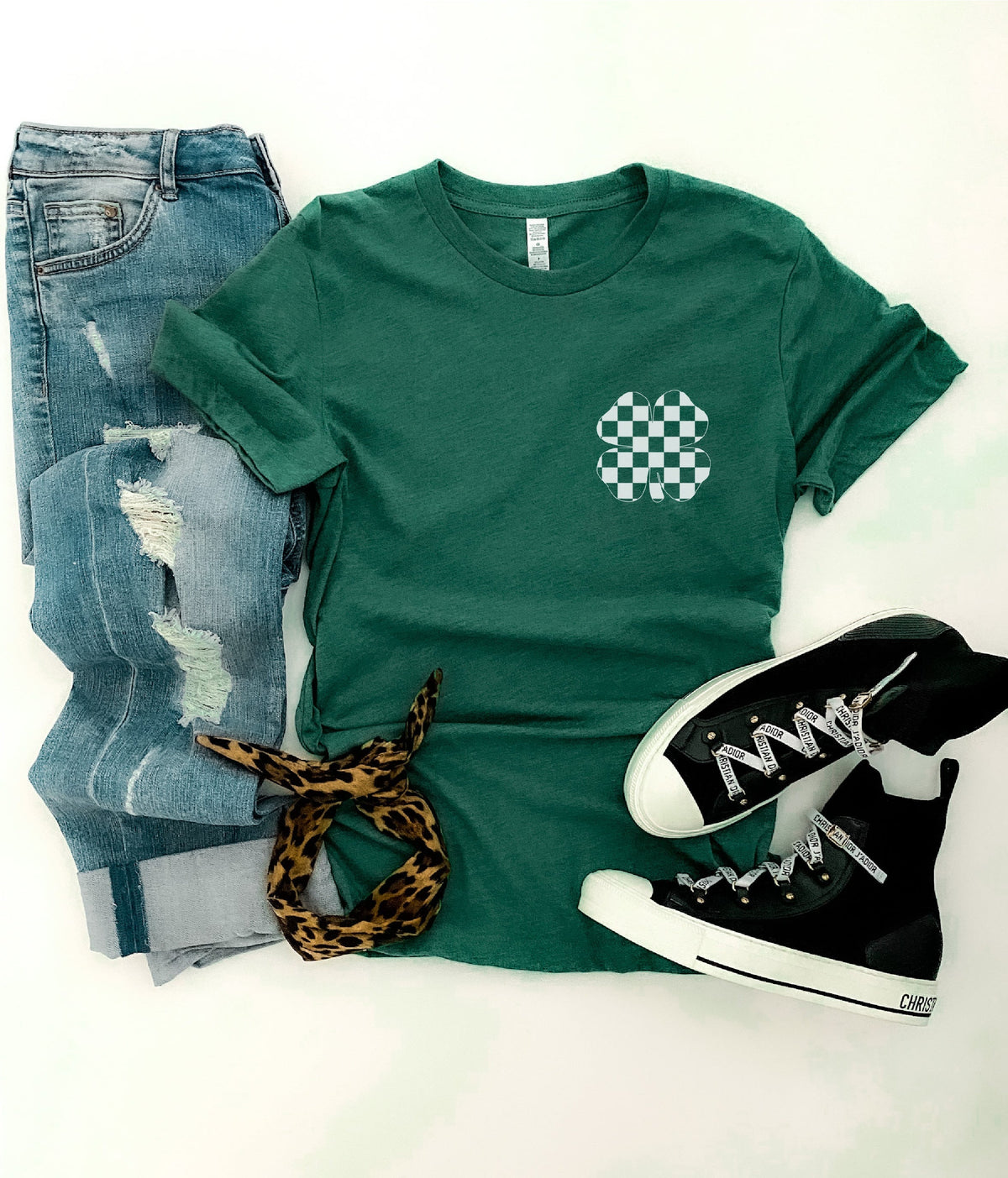 Checkered shamrock tee Short sleeve St patty day tee Bella canvas 3001 