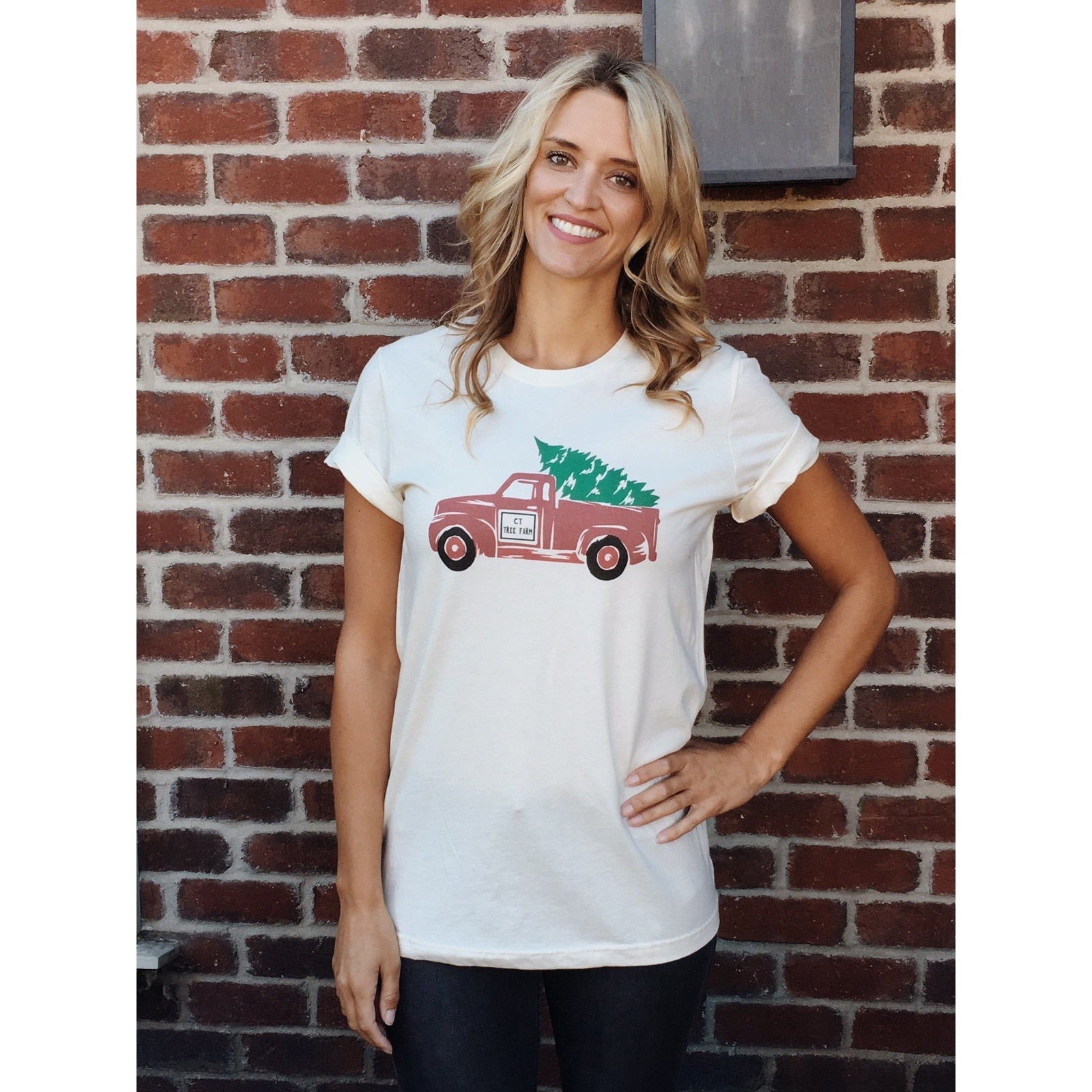 Christmas Truck tee Short sleeve holiday tee Bella Canvas 3001 Natural and Oatmeal 