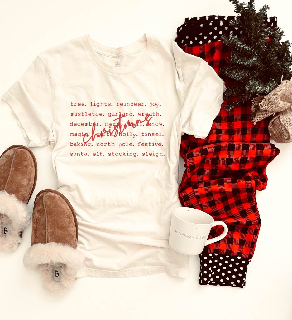 Christmas words tee Holiday collection Bella Canvas 3001 