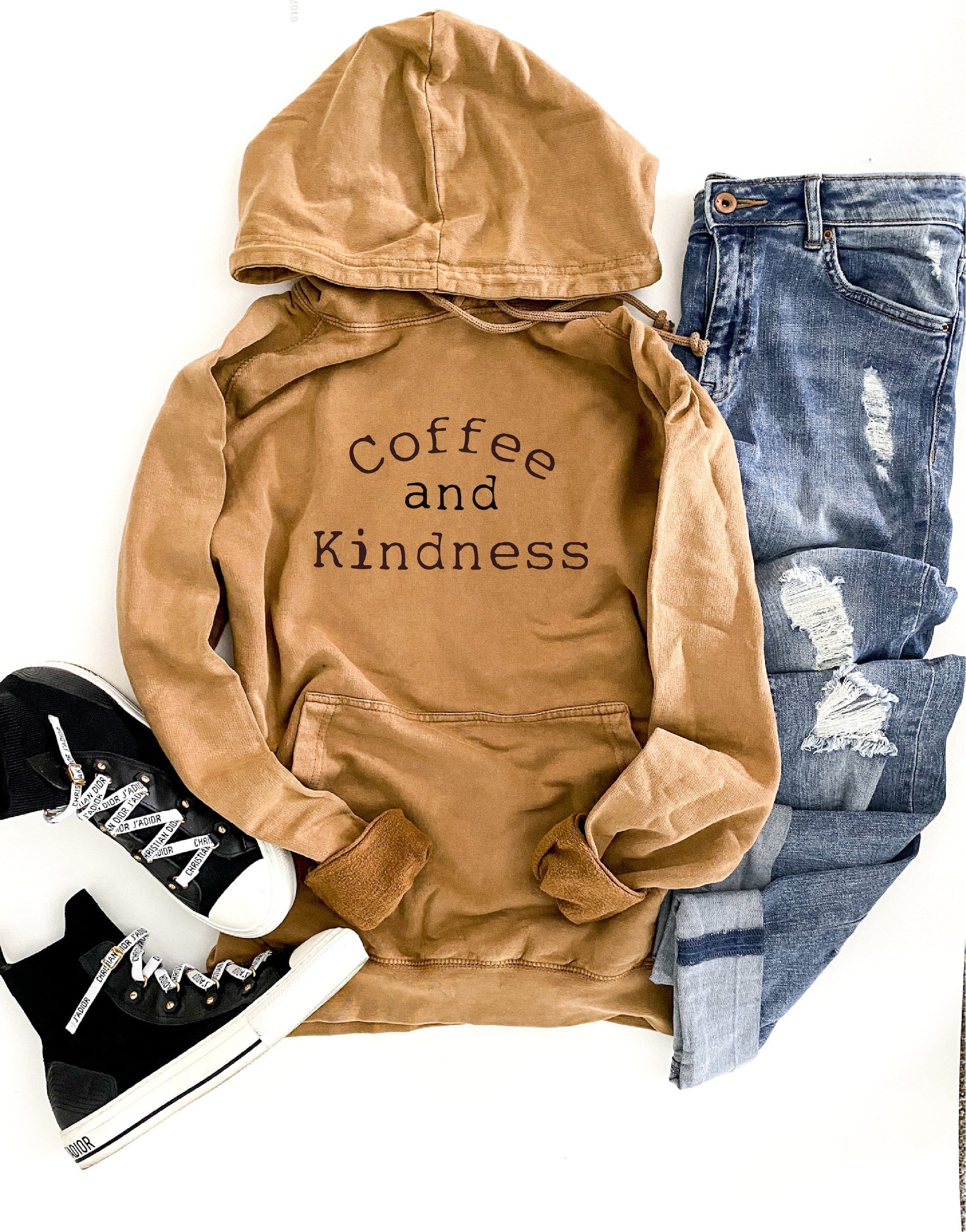 Coffee and kindness vintage wash hoodie Holiday French Terry raglan Lane seven vintage wash hoodie 