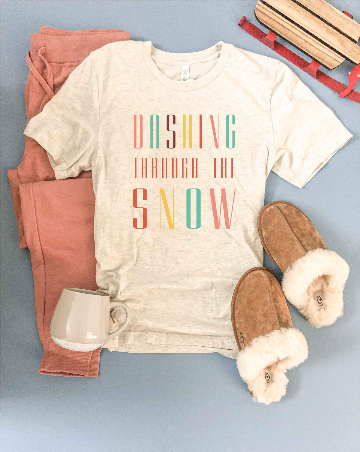 Dashing through the snow tee Short sleeve holiday tee Bella Canvas 3001 heather oatmeal 
