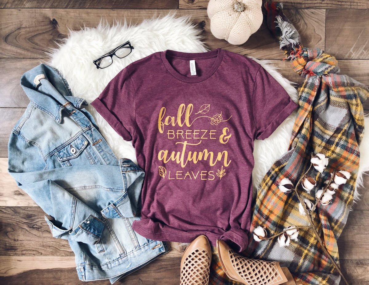 Fall Breeze Short sleeve fall tee Bella canvas 3001 heather maroon 