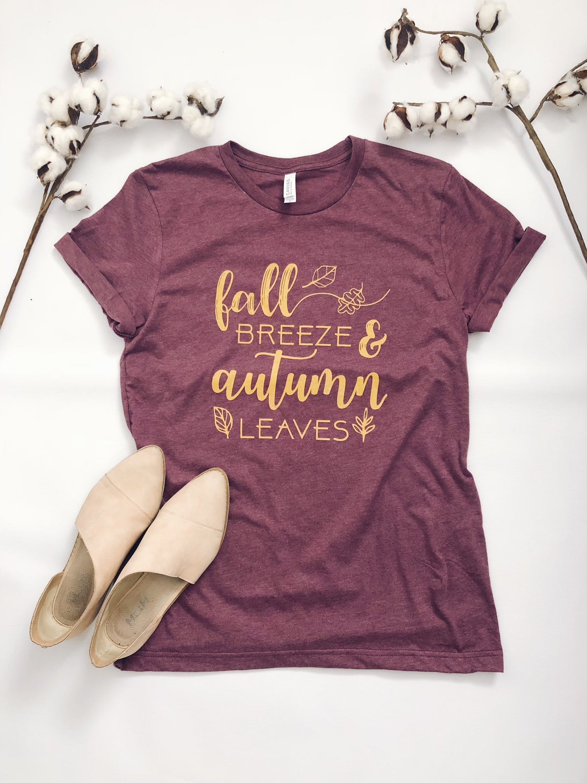 Fall Breeze Short sleeve fall tee Bella canvas 3001 heather maroon 