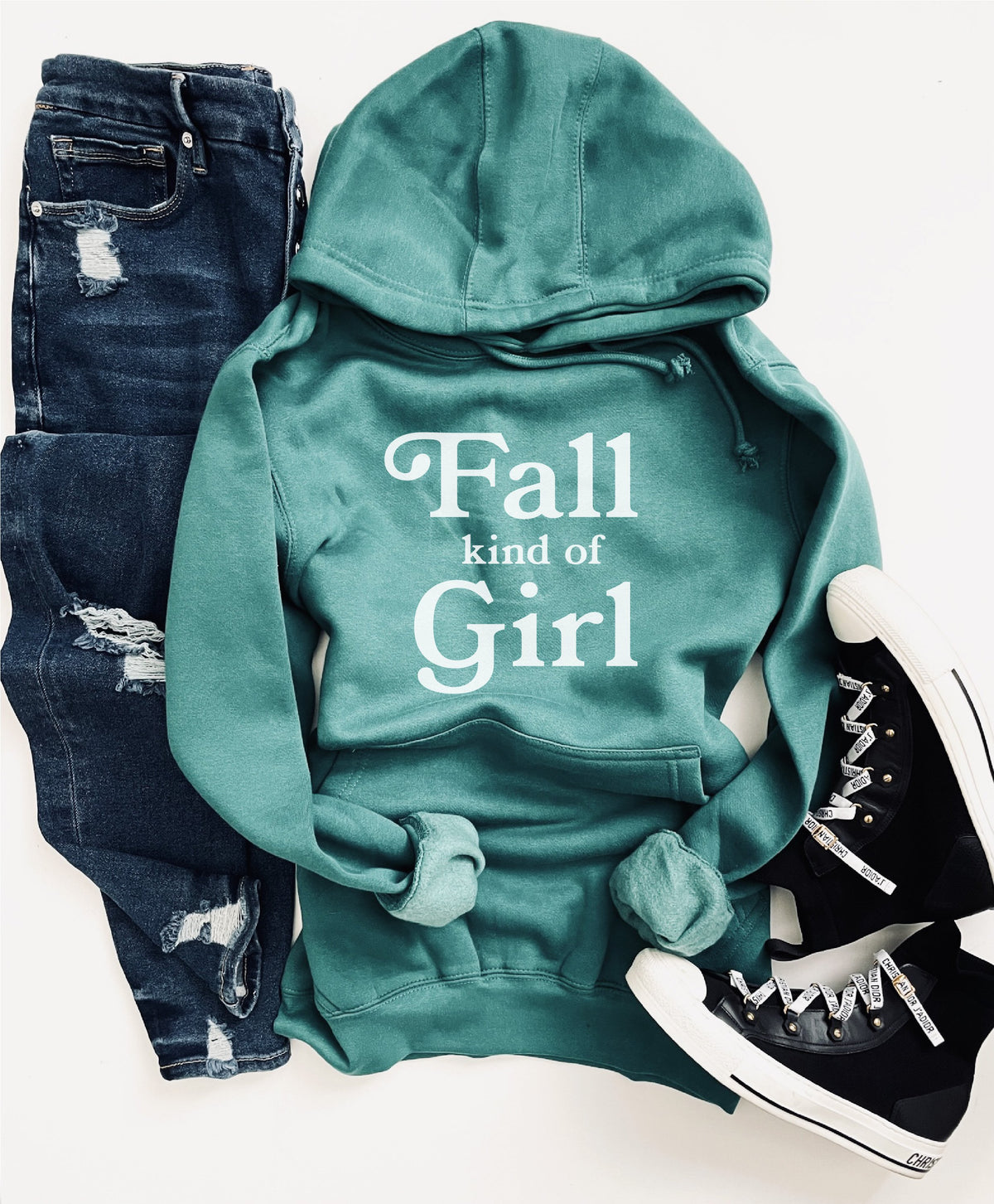Fall kind of girl fleece hoodie Costa Threads XS Teal 
