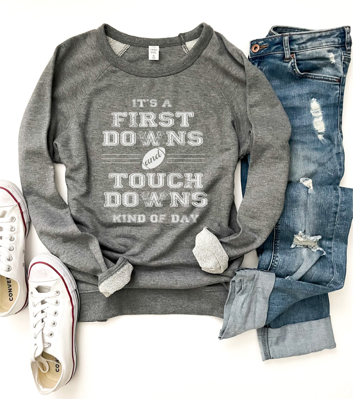 First downs and touchdowns french terry raglan Football french Terry Lane seven French Terry raglan XS Heather grey 