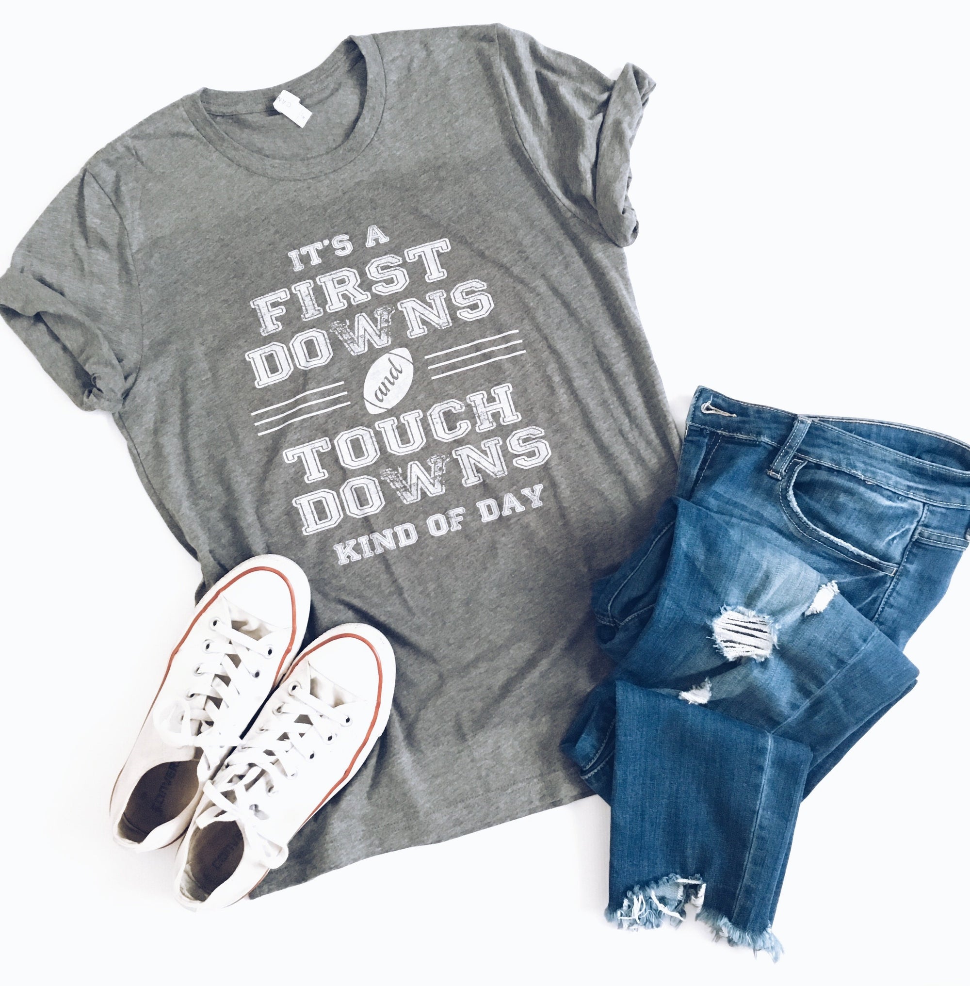 First downs and touchdowns kids tee Short sleeve kids tees Bella canvas 3001y 2t Charcoal 