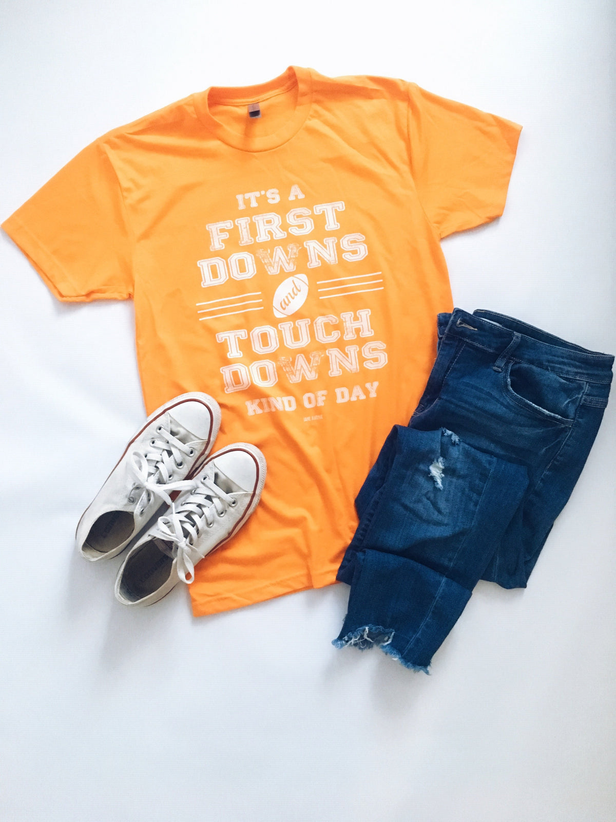 First Downs and Touchdowns Short sleeve football tee Bella canvas and Next Level S Tennesse Orange 