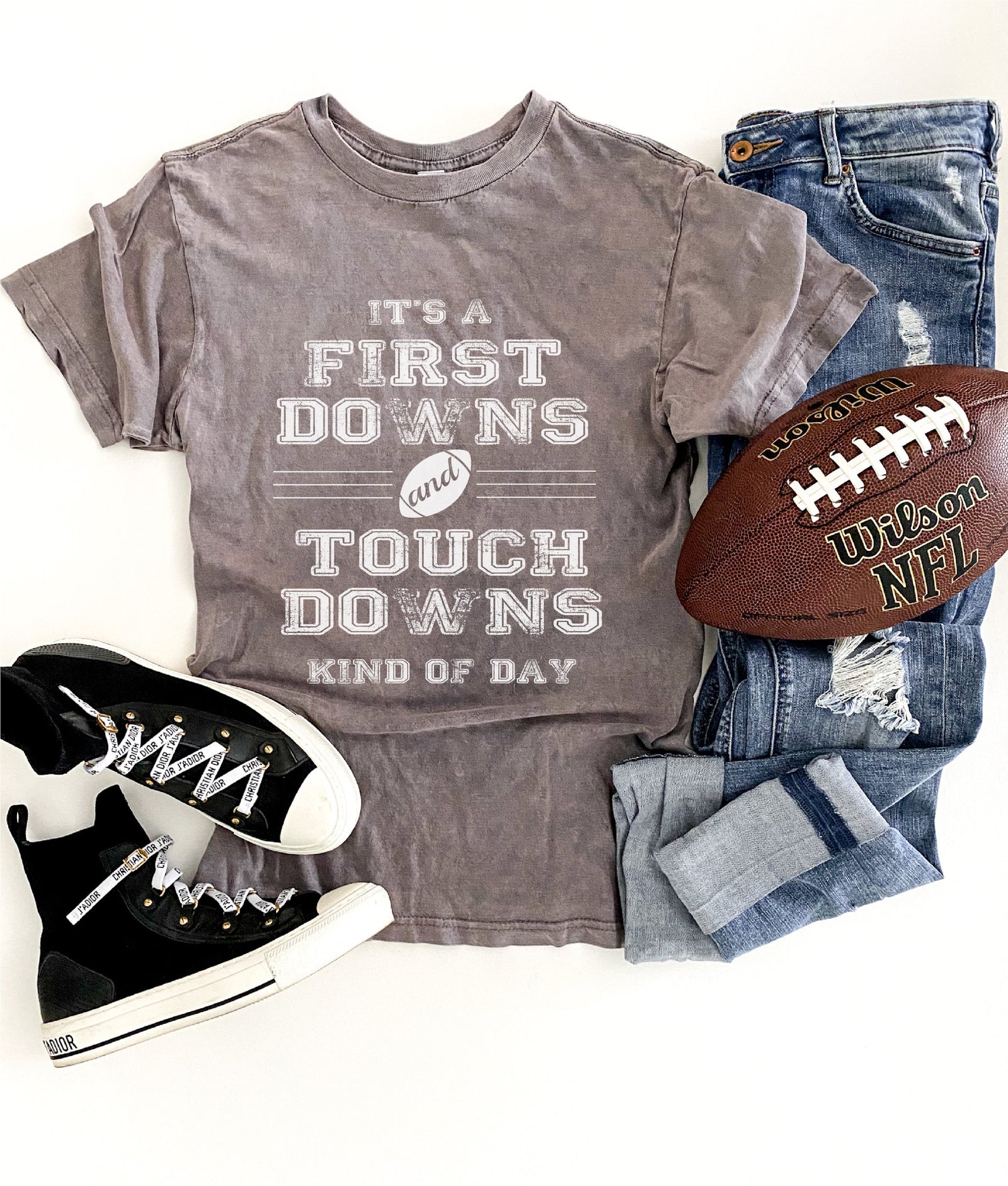 First downs and touchdowns unisex vintage wash tee Short sleeve football tee Lane seven vintage wash tee 
