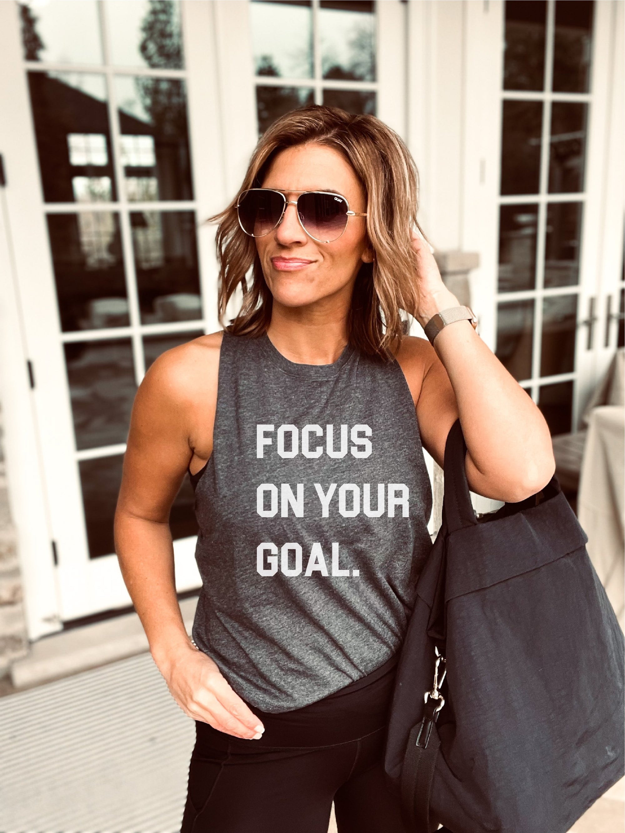 Focus on your goal women's muscle tank Fitness tank Bella canvas 6003 dark heather grey 