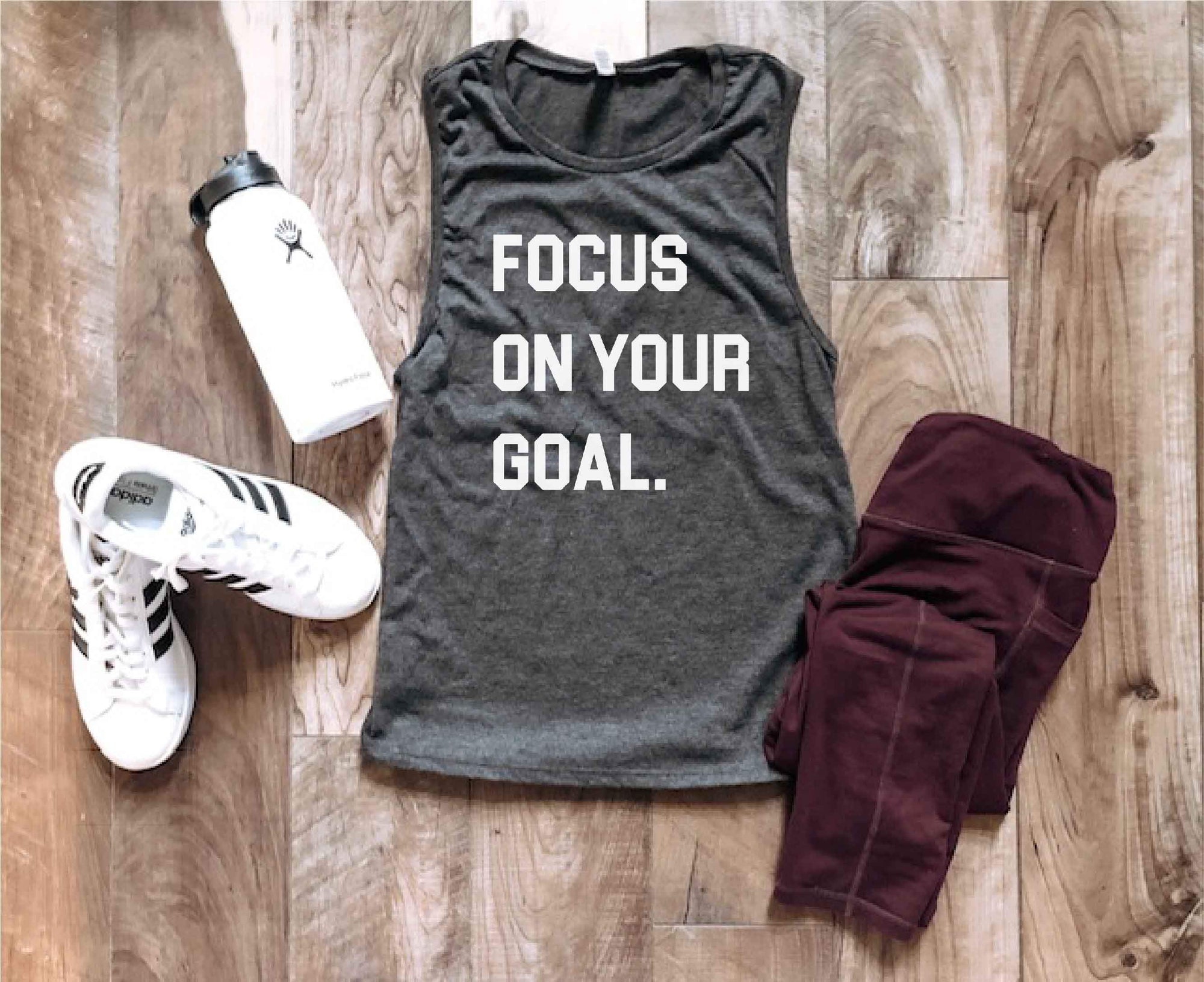 Focus on your goal women's muscle tank Fitness tank Bella canvas 6003 dark heather grey 