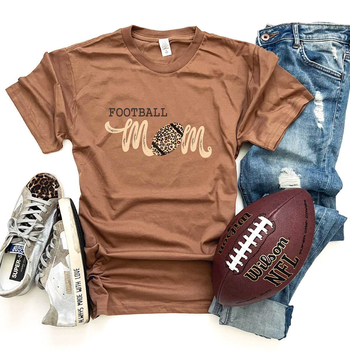Football mama tee Short sleeve football tee Bella canvas 3001 cool grey and sand 