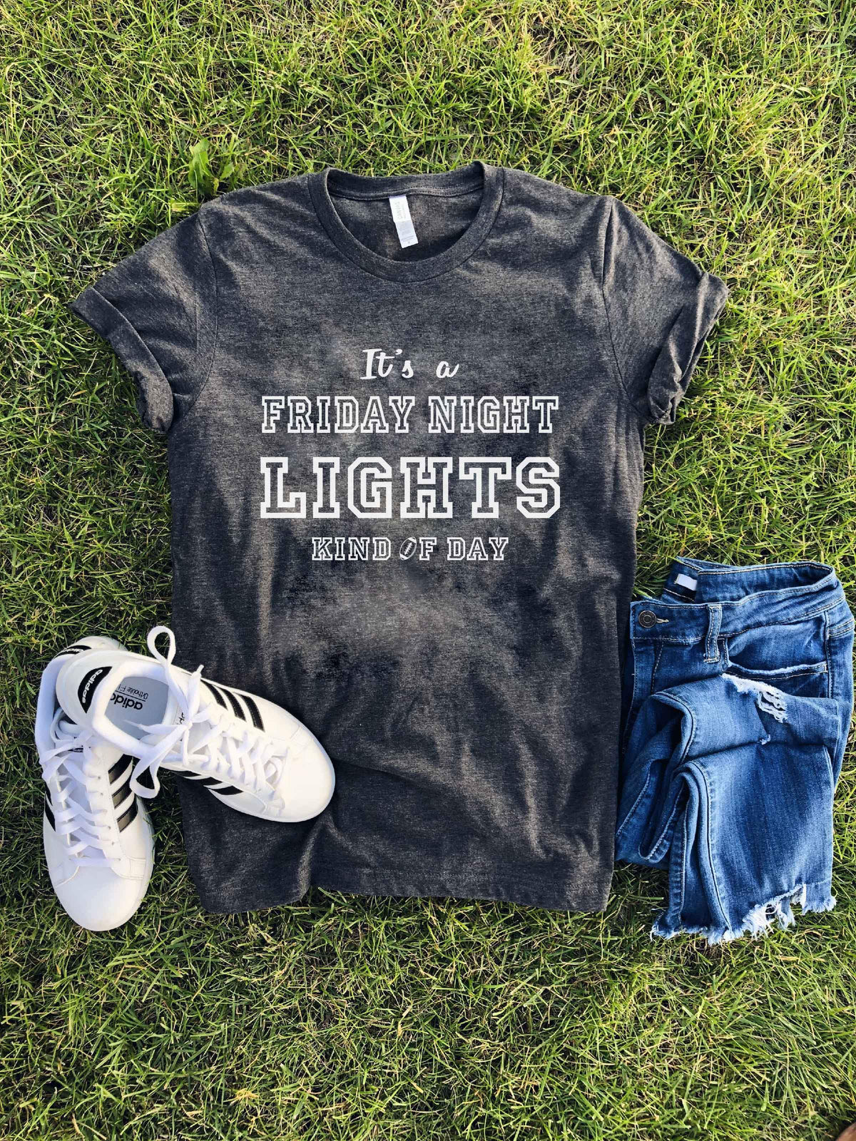 Friday night lights tee Short sleeve football tee Bella canvas and Next Level XL Charcoal 