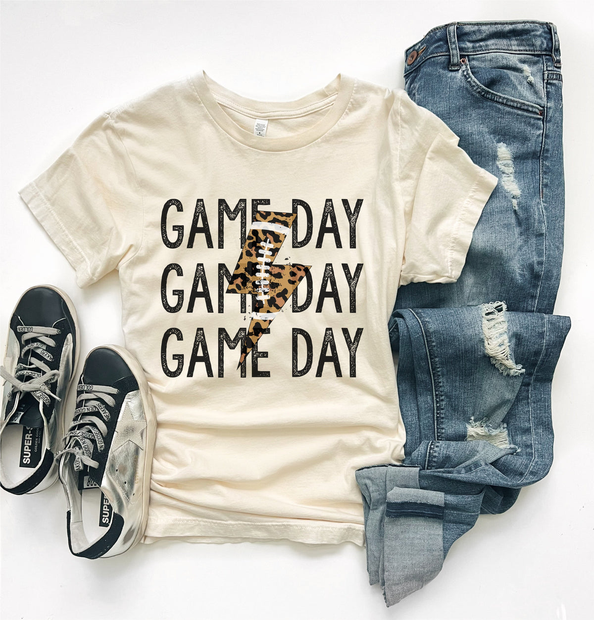 Gameday football lightning bolt tee Football collection Bella Canvas 3001 Natural 