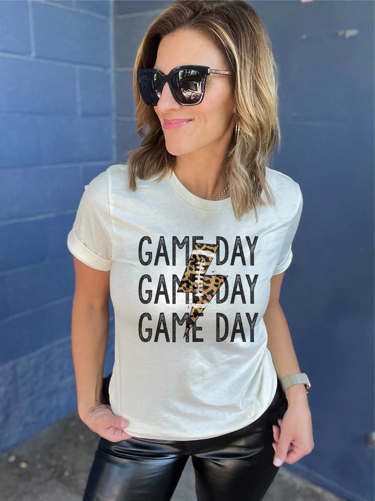 Gameday football lightning bolt tee Football collection Bella Canvas 3001 Natural 